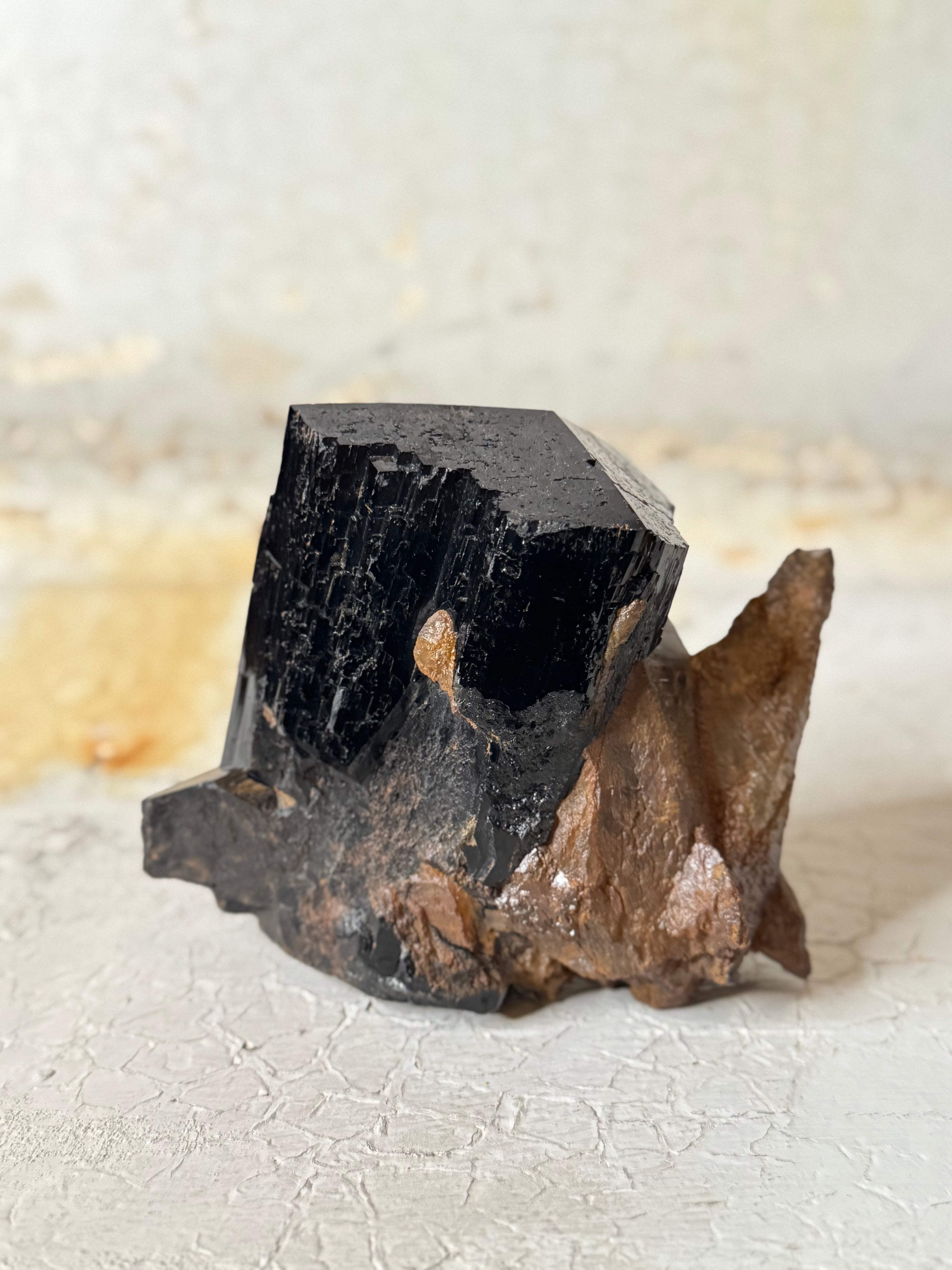 black tourmaline with calcite x large cluster