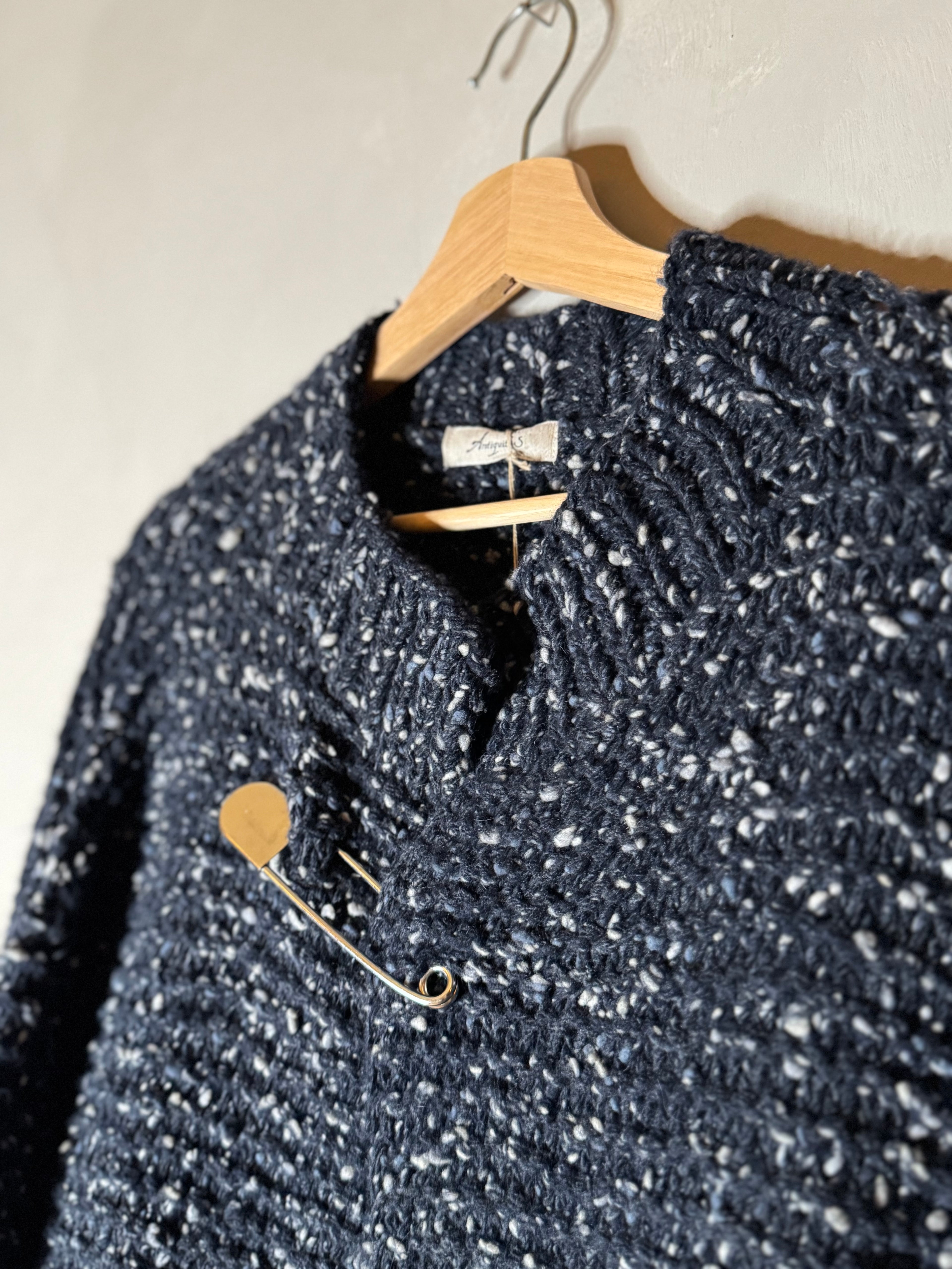 Ichi antiquites chunky knit cardigan with giant safety pin