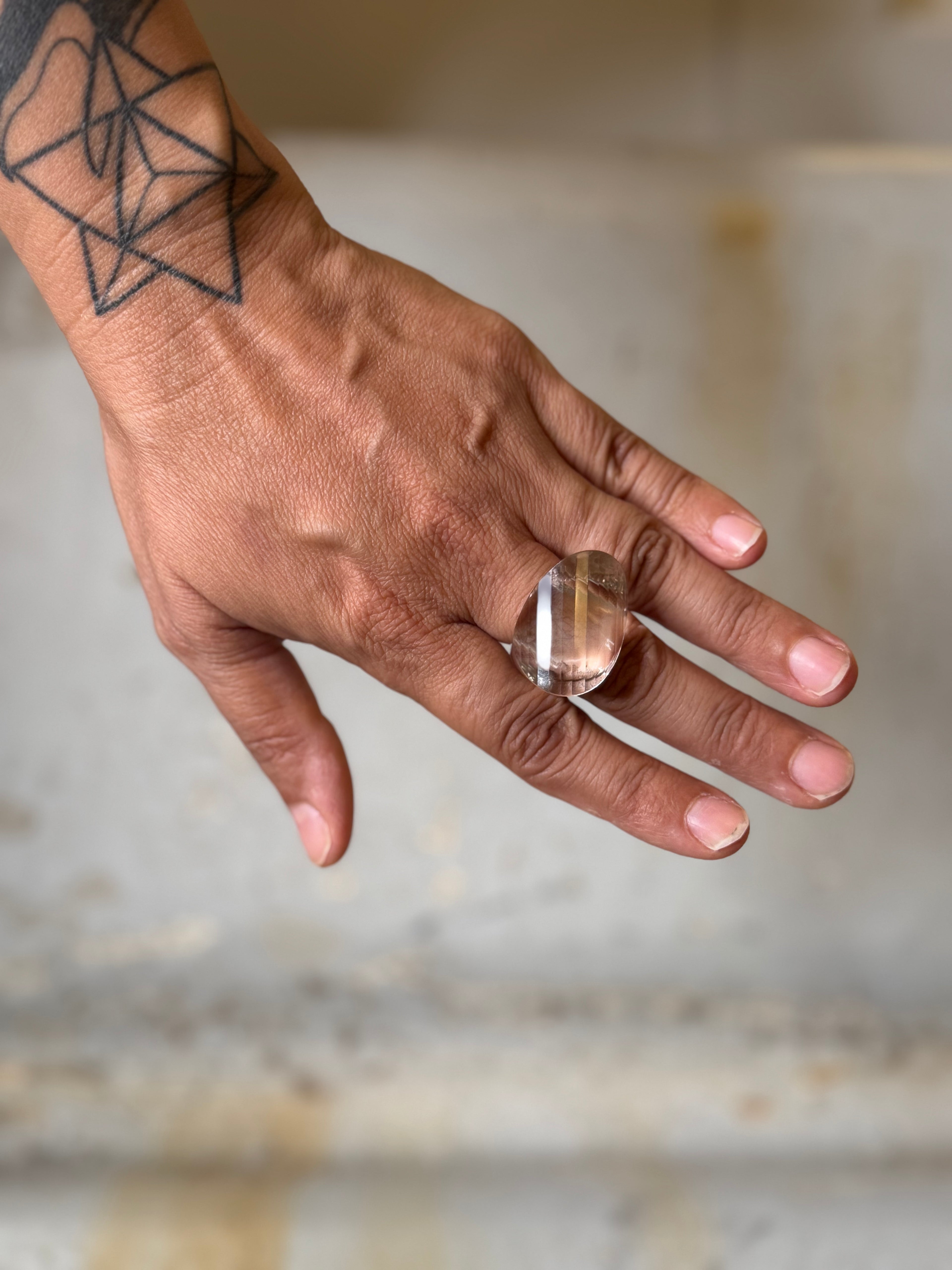 solid faceted lemurian quartz rings