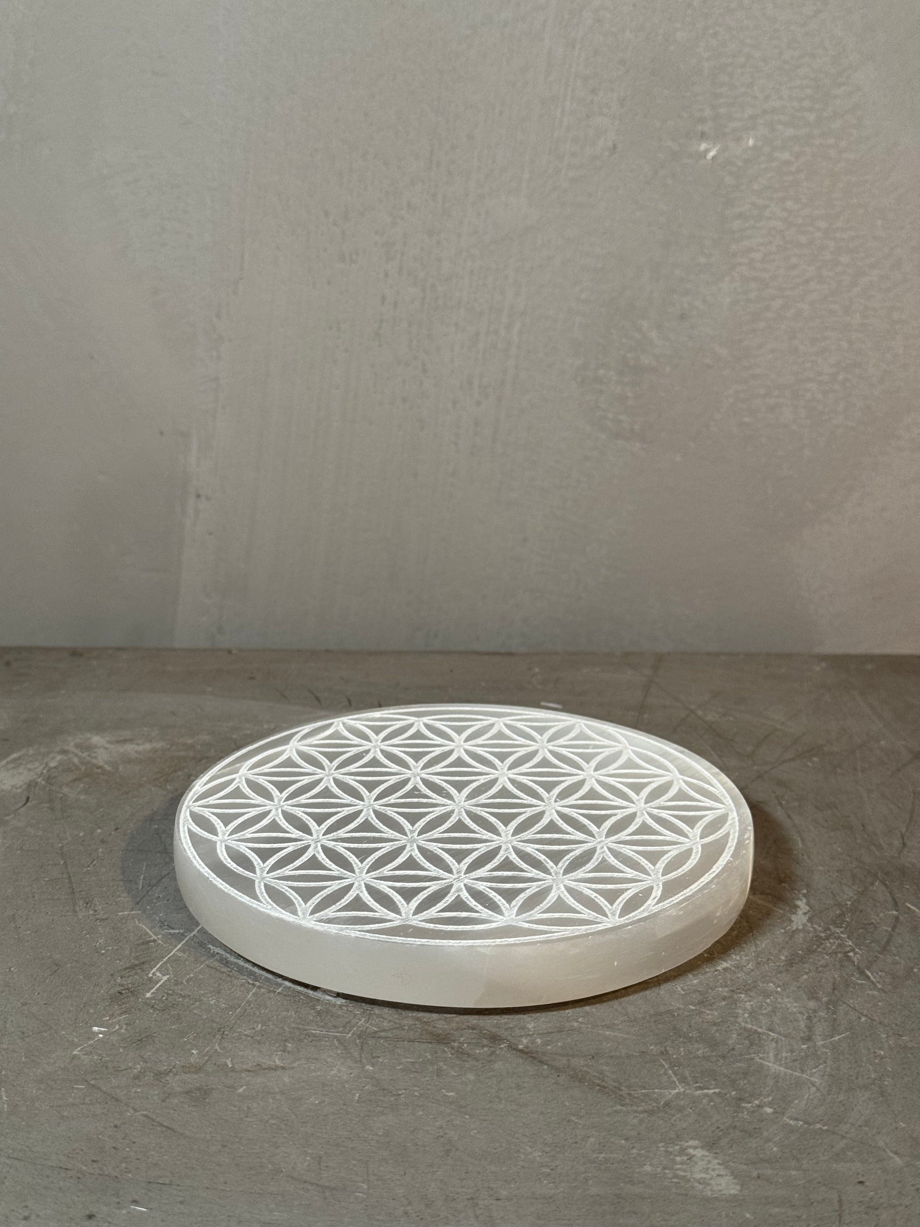 Selenite Charging Disk with Flower of Life