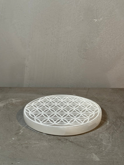 Selenite Charging Disk with Flower of Life