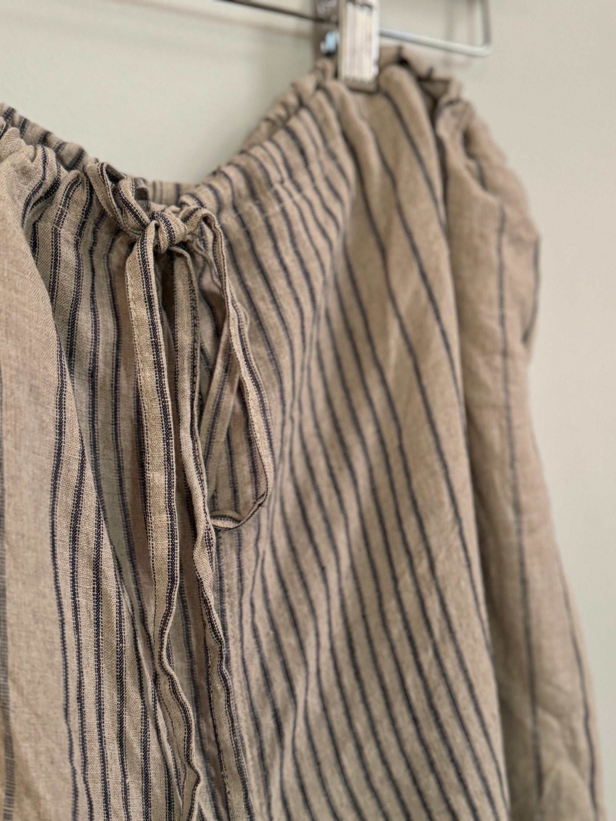 Ichi antiquites Striped beige linen drop crotch pant