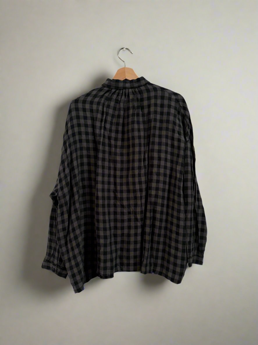 Ichi antiquites Gingham blue and grey linen shirt