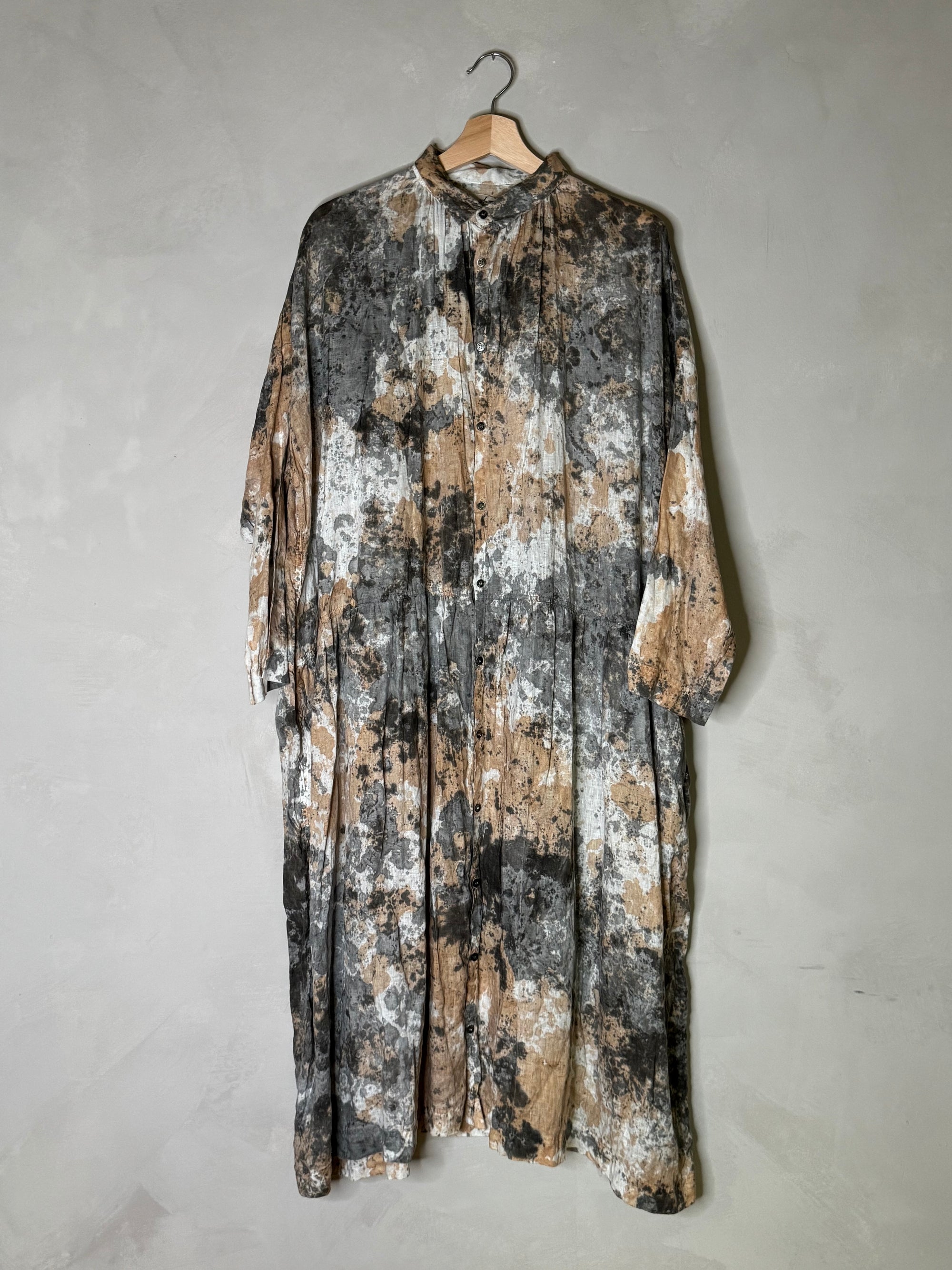 Ichi antiquites Sumi ink and persimmon linen dress