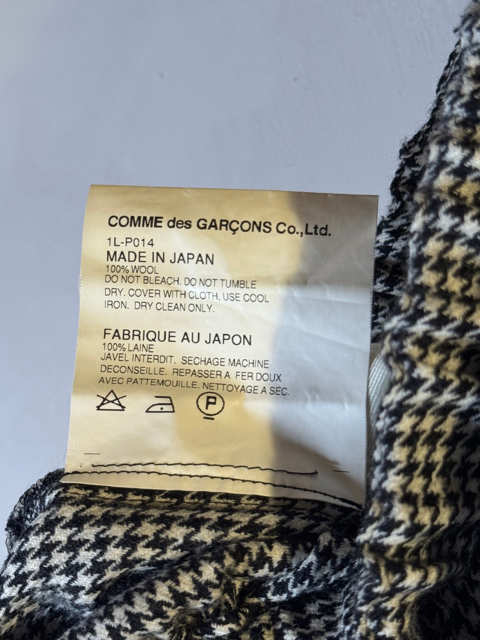 black comme des garçons drop crotch wool herringbone pants