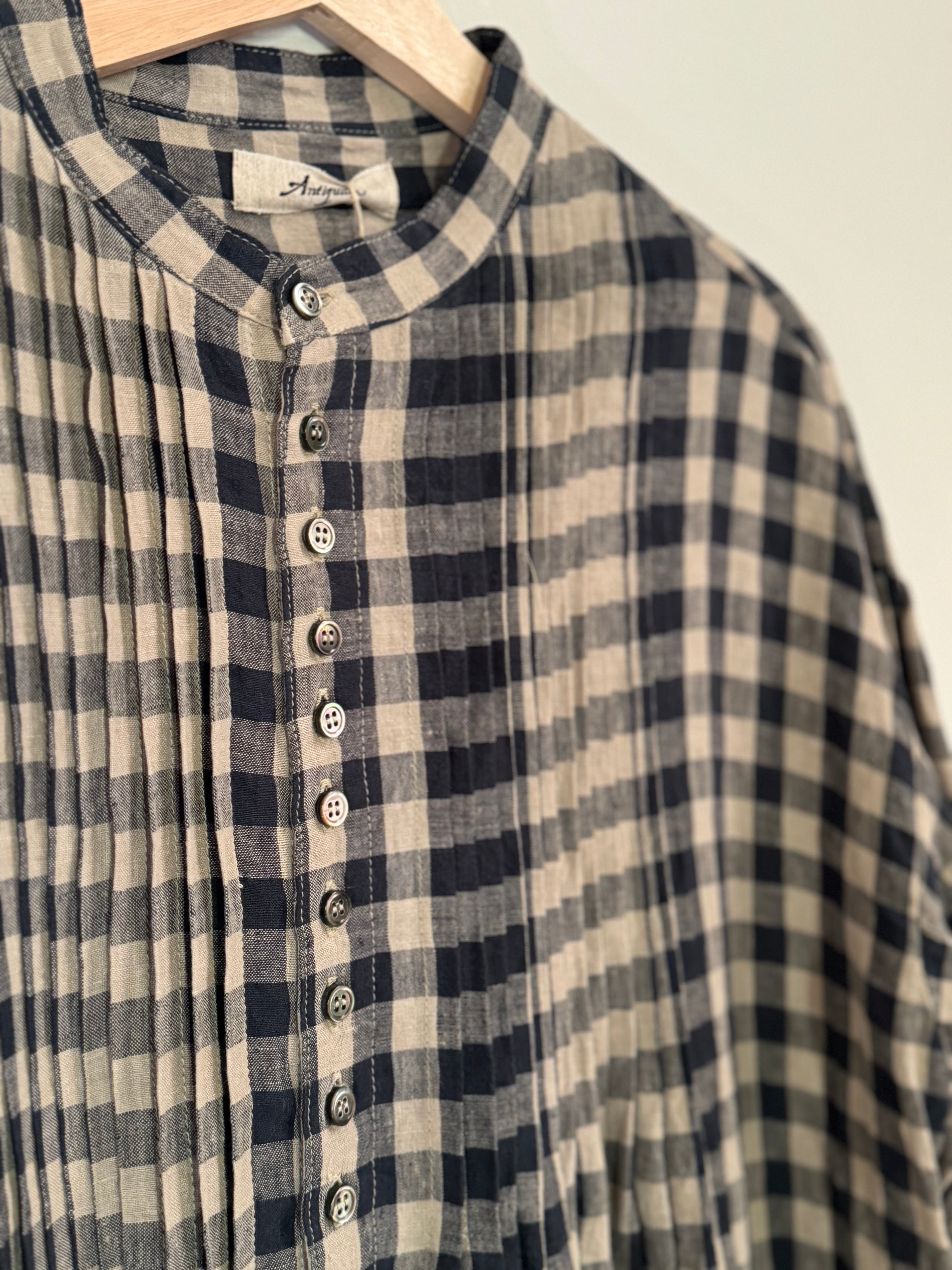 Ichi antiquites Gingham blue and white linen dress