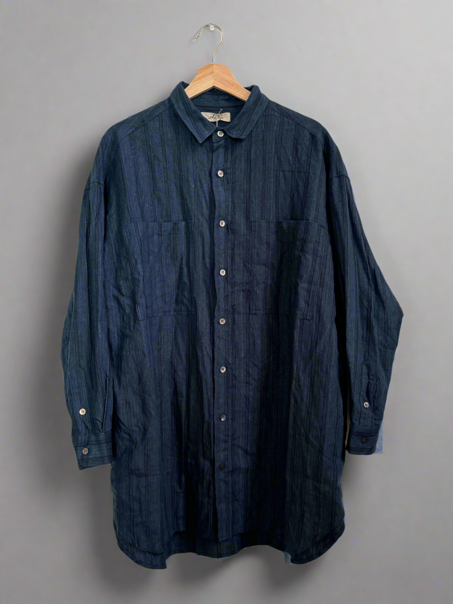 Ichi antiquites Indigo linen striped shirt