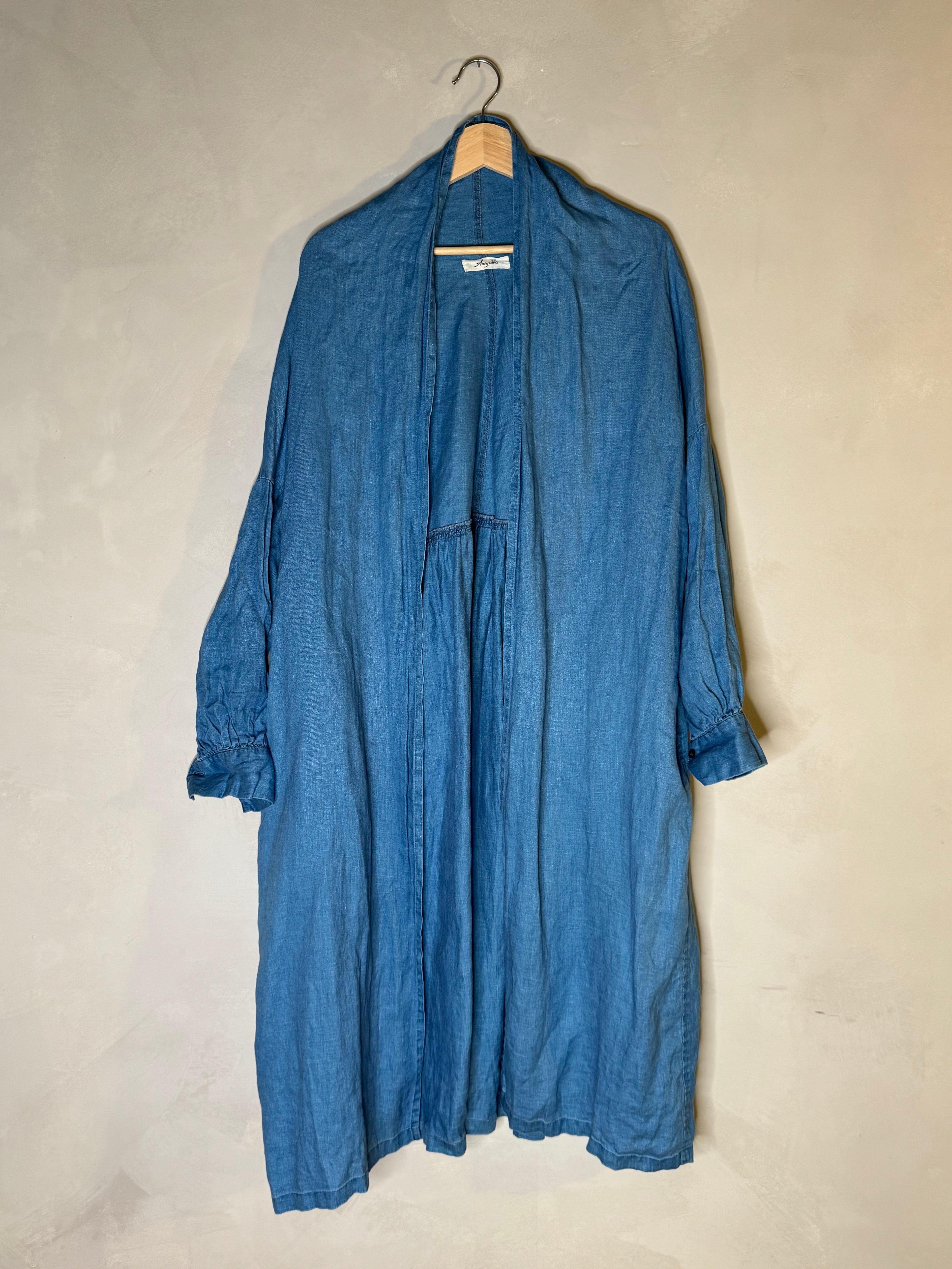 ichi antiquites indigo dyed linen long jacket