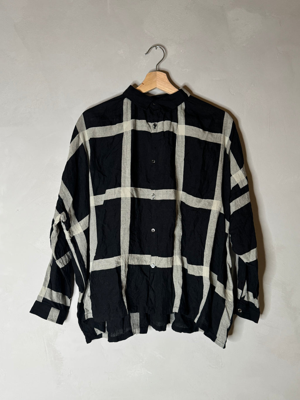 Ichi antiquites black and white plaid linen shirt
