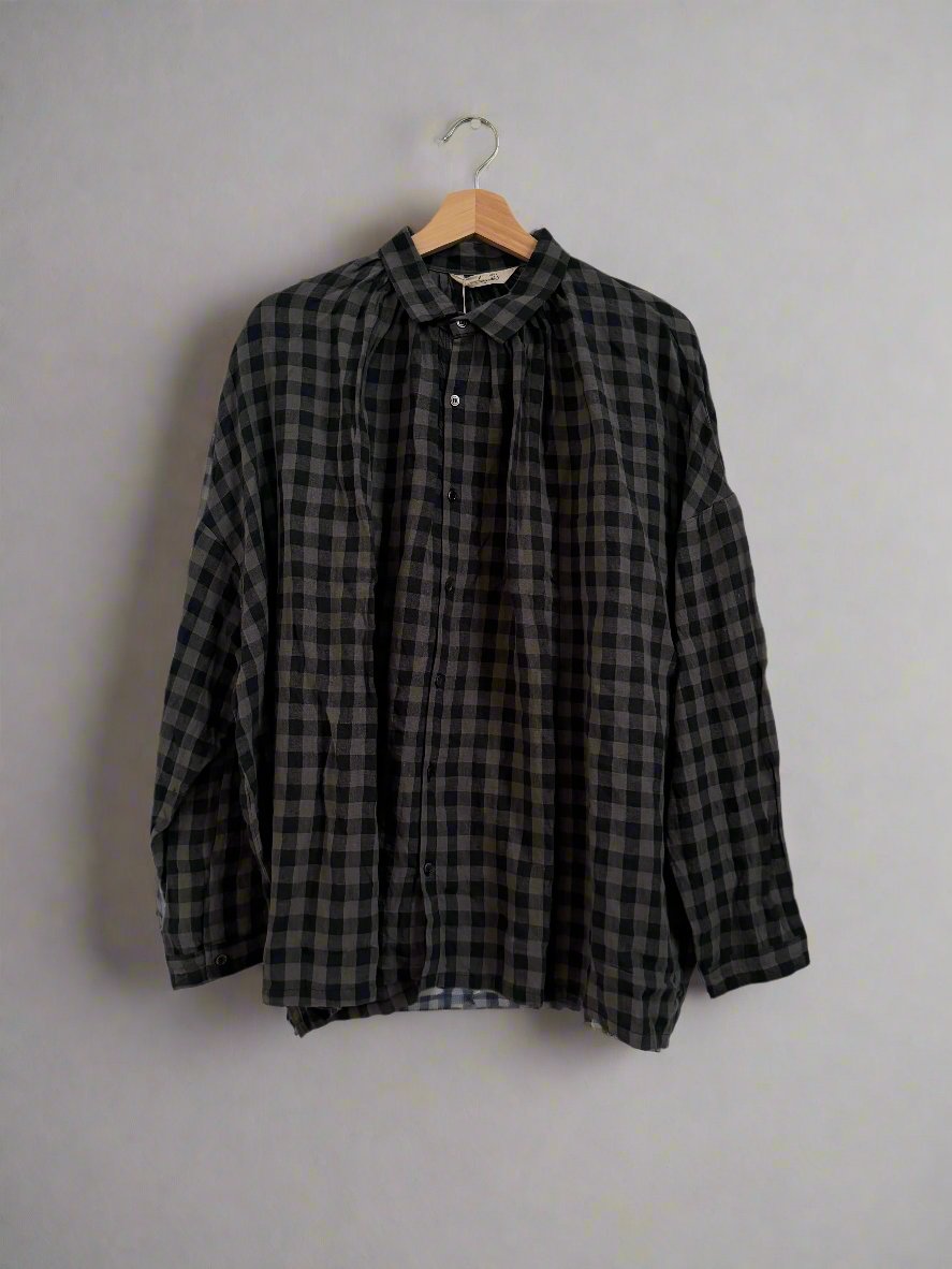 Ichi antiquites Gingham blue and grey linen shirt