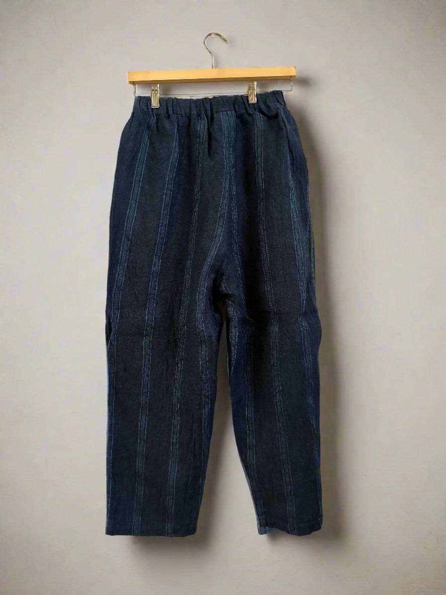Ichi antiquites Indigo linen striped pant