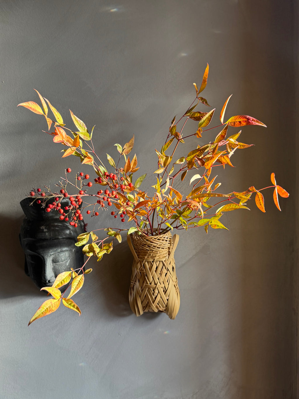 Japanese ikebana basketry wall vase