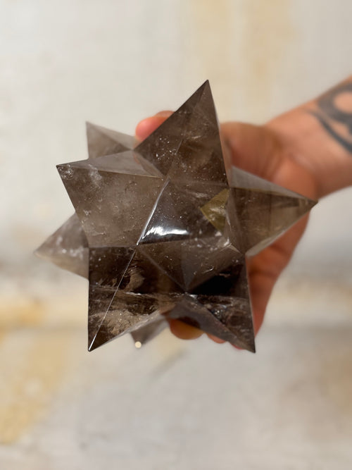 stellated dodecahedron solid smoky quartz XL
