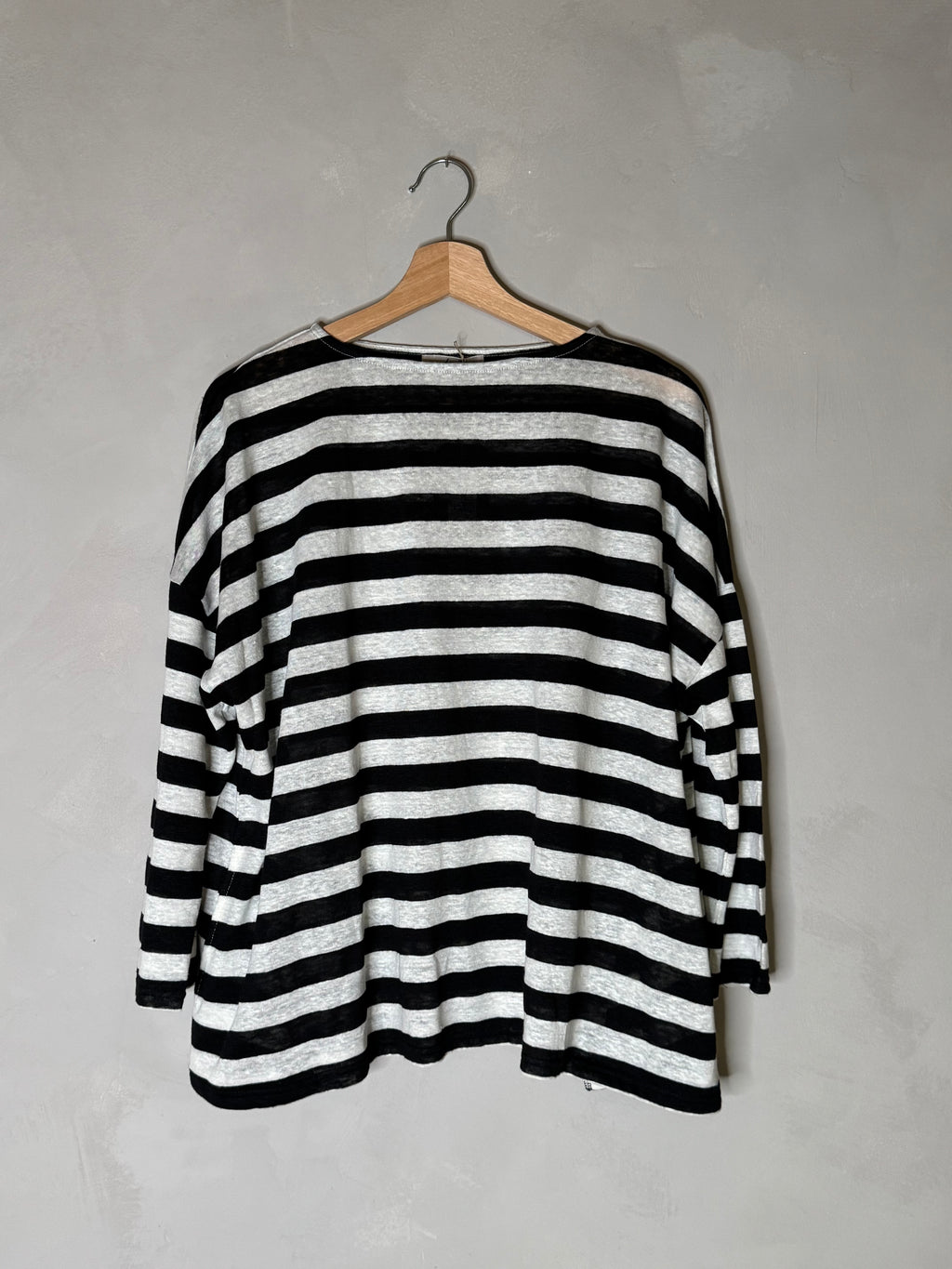Ichi antiquites wide striped 3/4 sleeve linen top