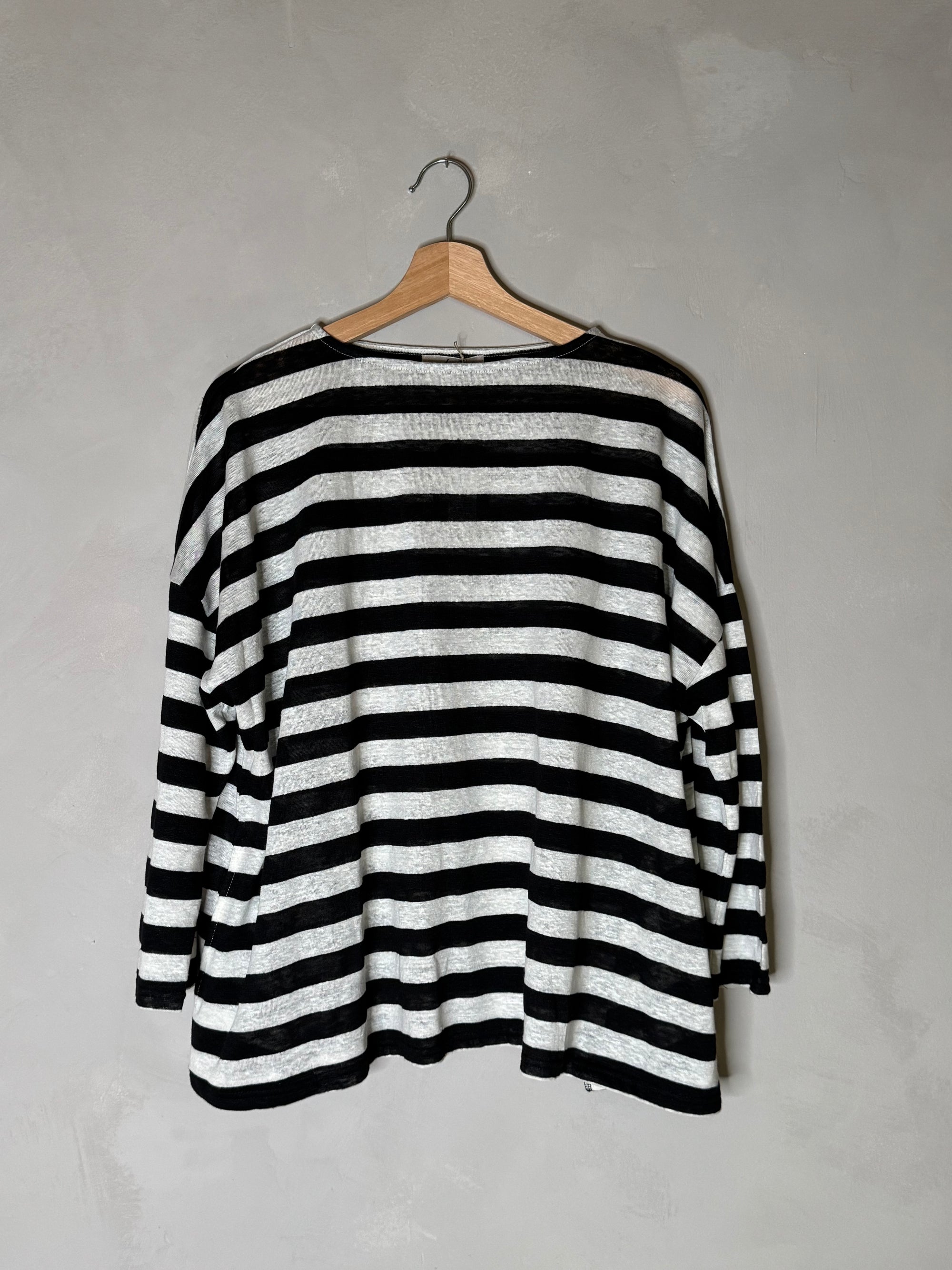 Ichi antiquites wide striped 3/4 sleeve linen top