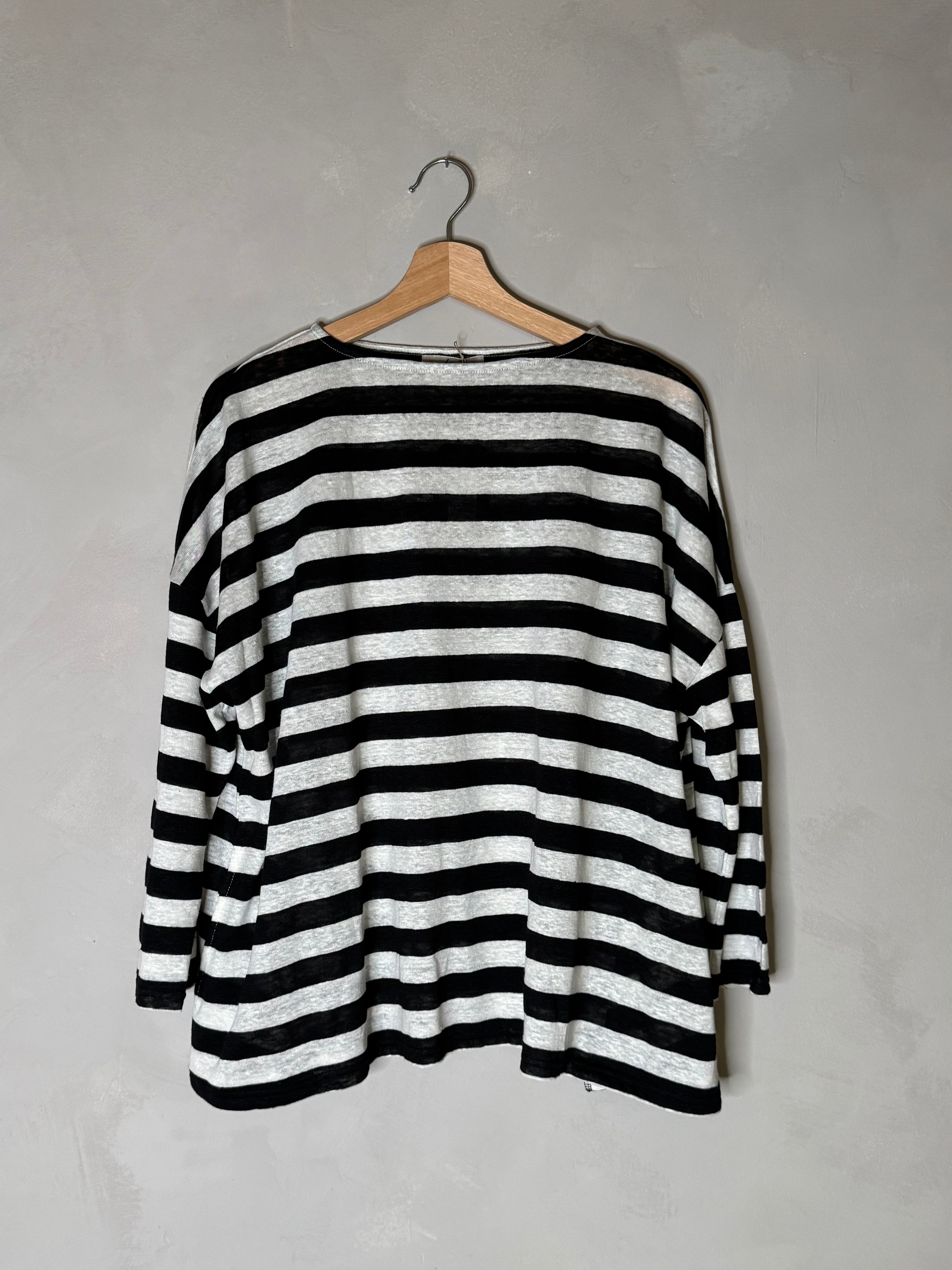 Ichi antiquites wide striped 3/4 sleeve linen top