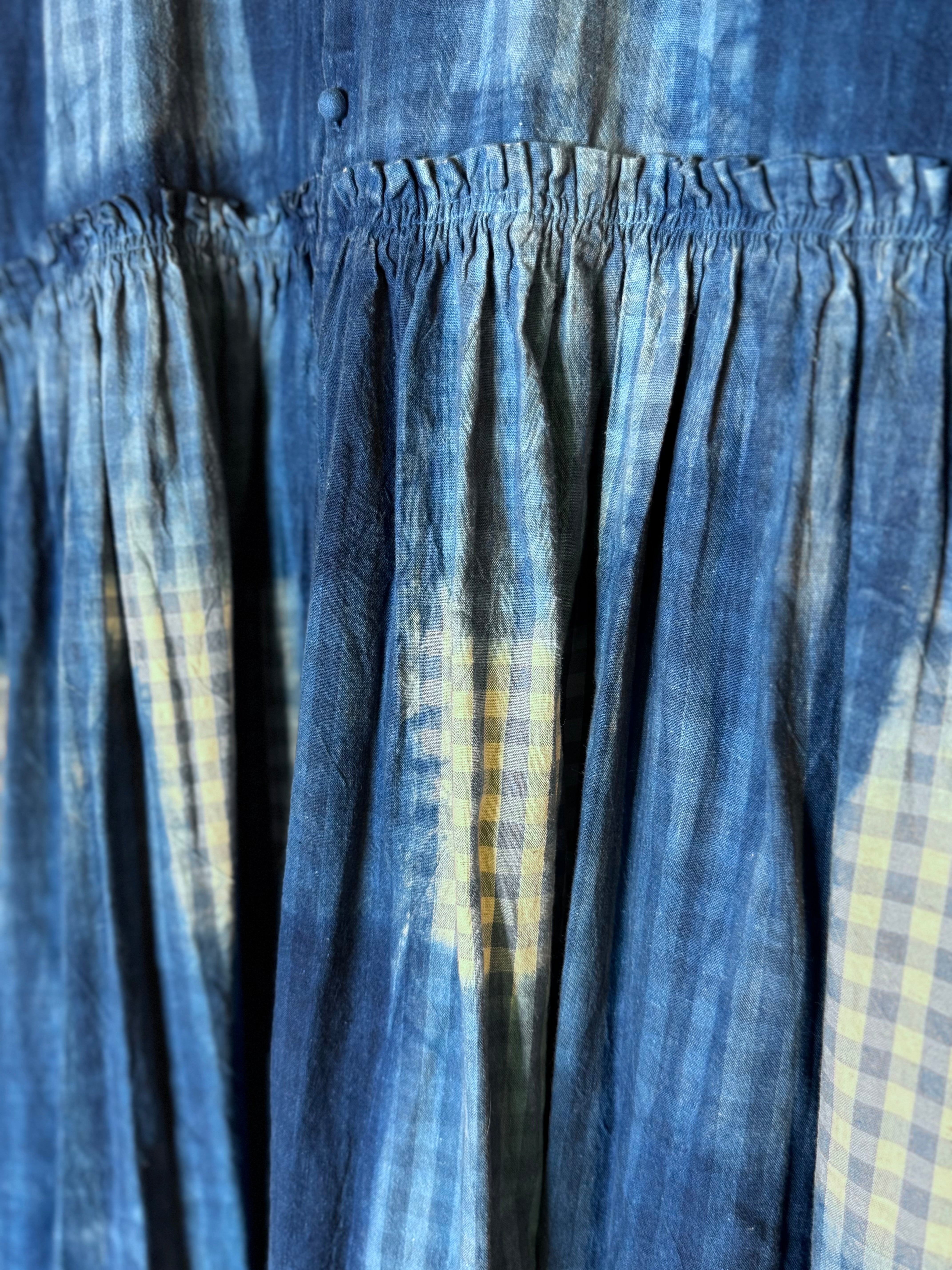 Ichi antiquites Gingham indigo dress – mizutama