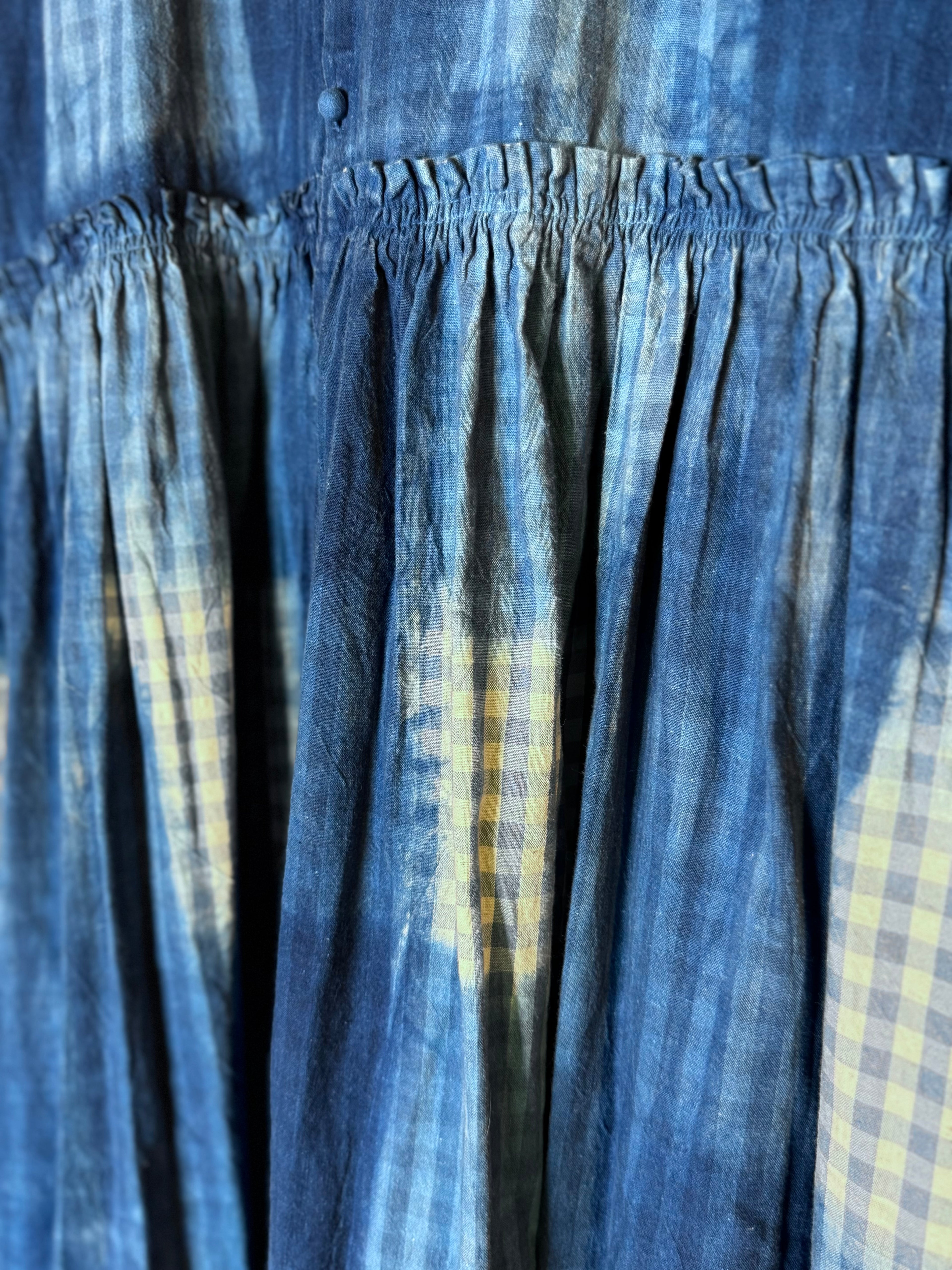 Ichi antiquites Gingham indigo dress