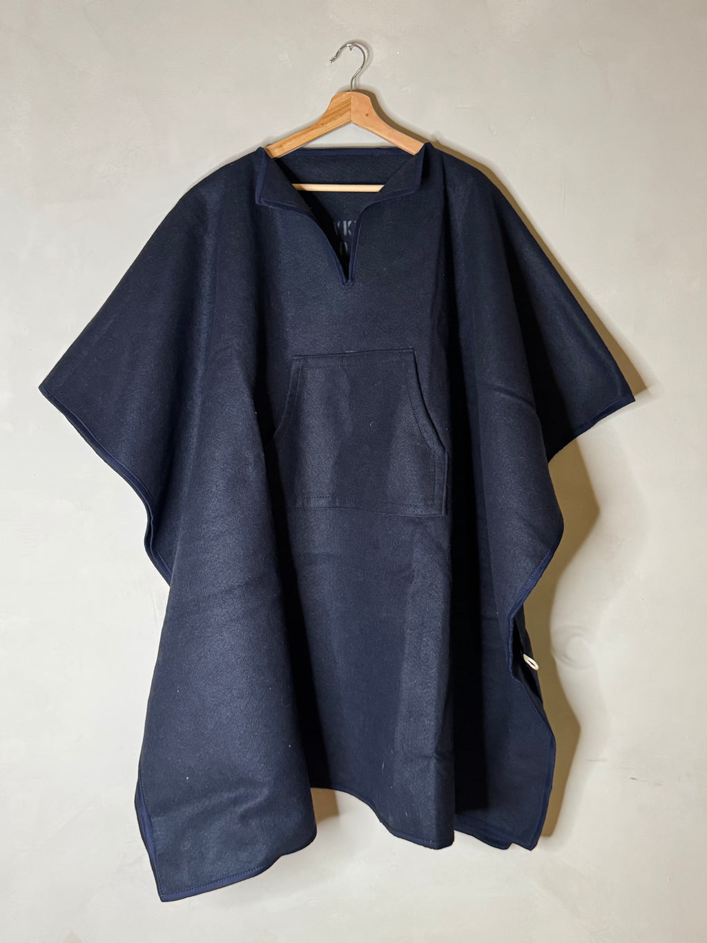 Felted Blanket Poncho - navy
