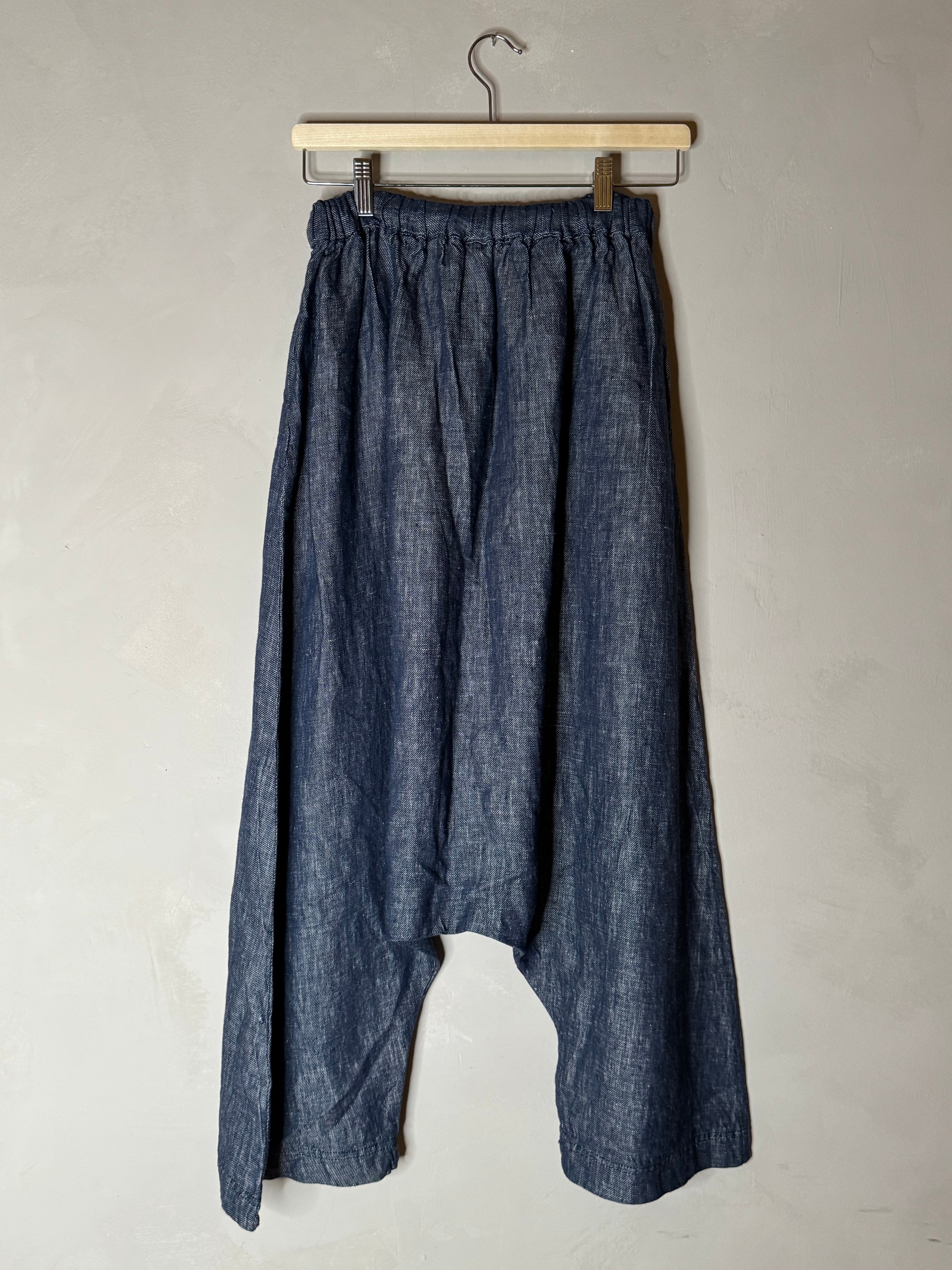 Ichi linen denim drop crotch sarouel pant