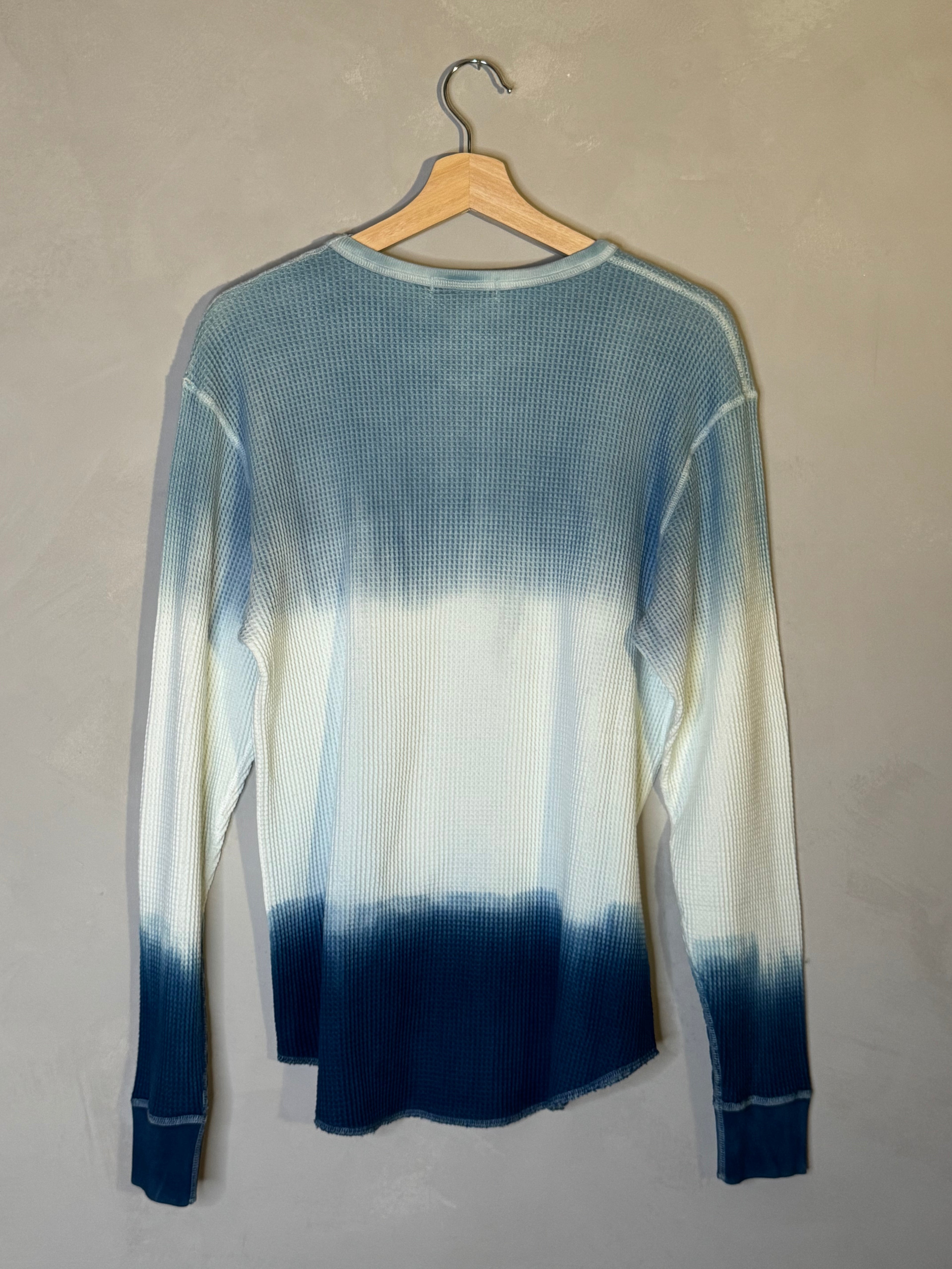 Ichi Antiquites indigo ombré waffle knit cotton shirt