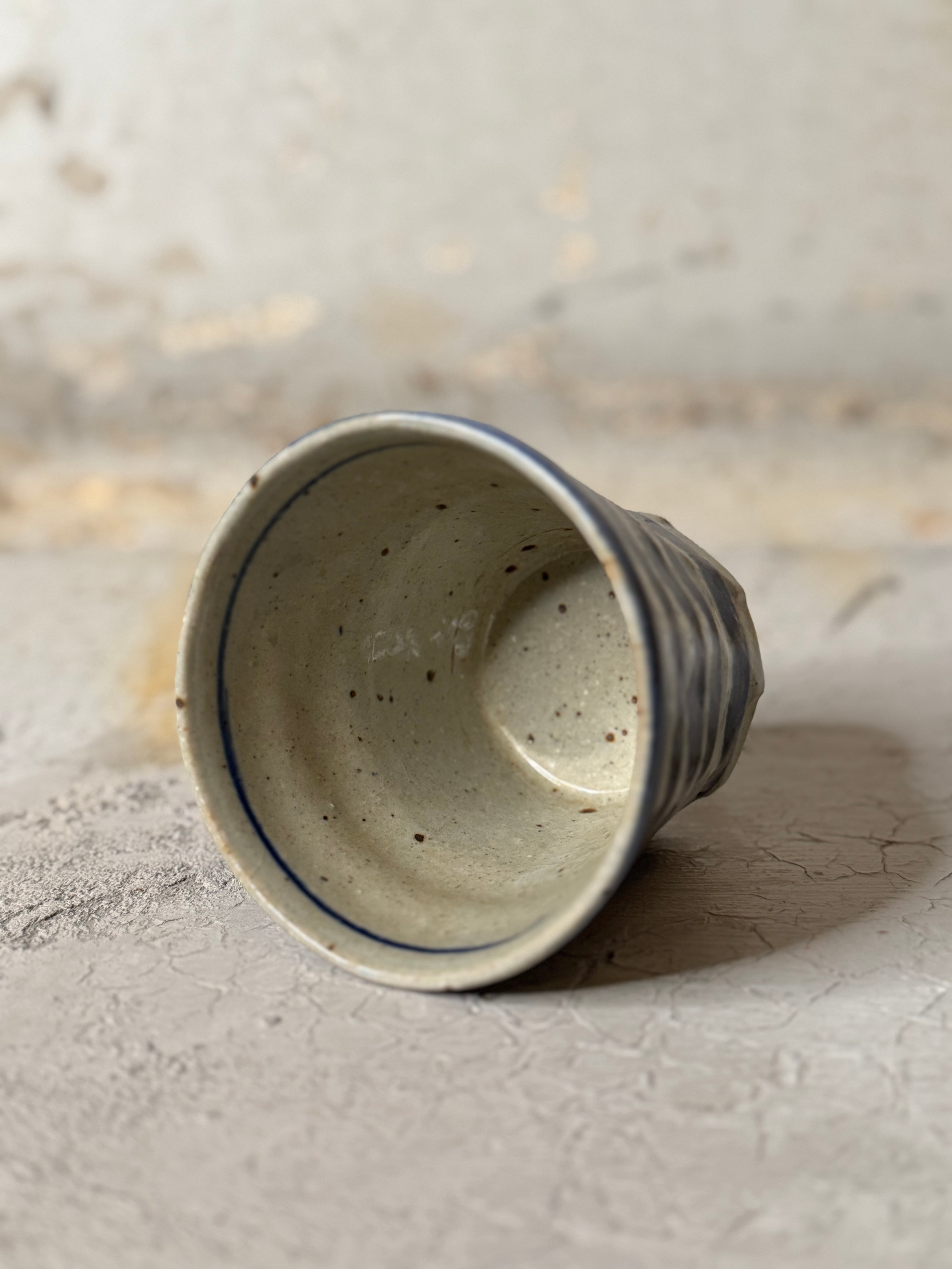 yunomi- horizontal indigo stripe - handmade in japan