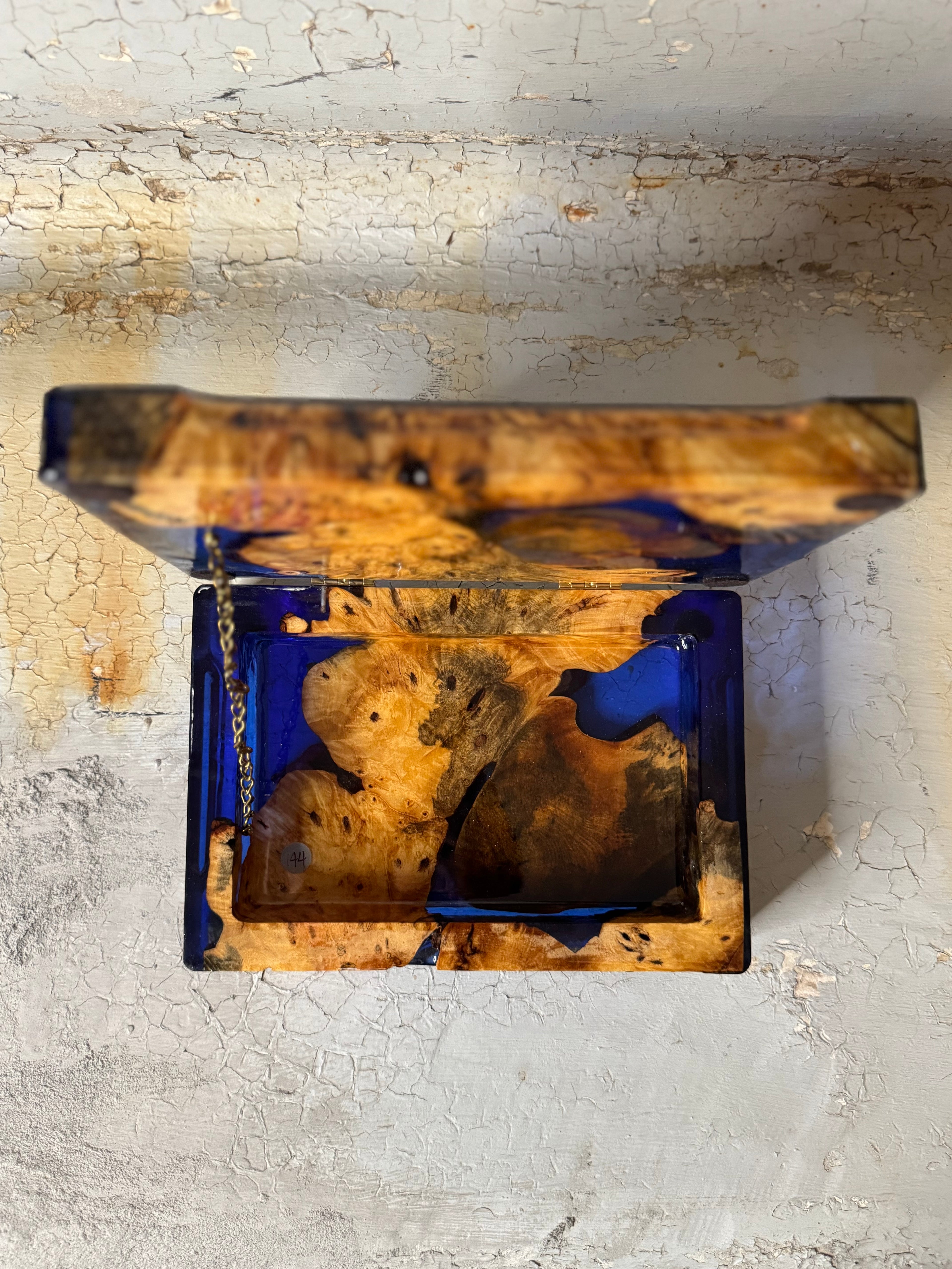 handmade wood burl and blue resin keepsake box