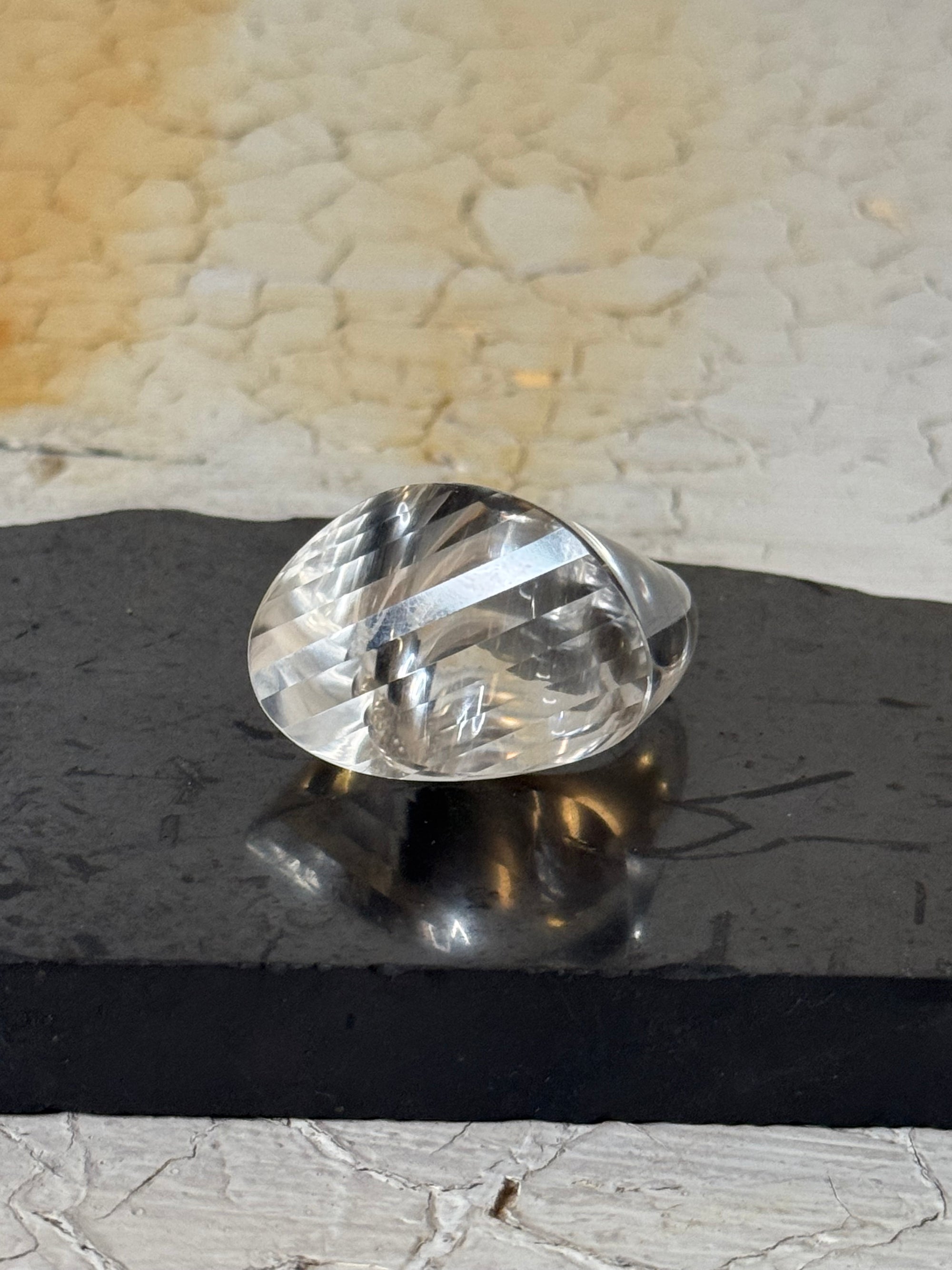 solid faceted lemurian quartz rings