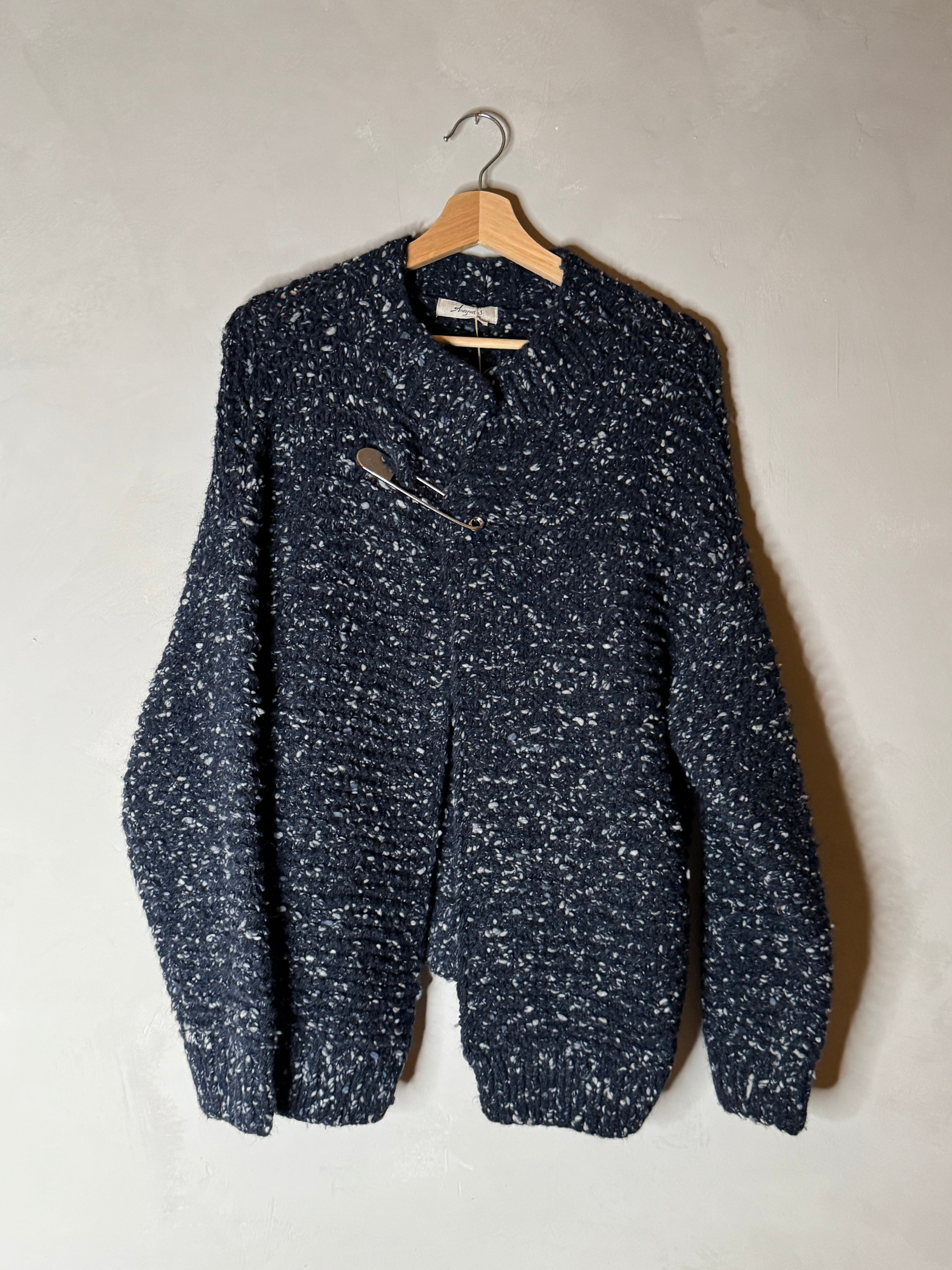 Ichi antiquites chunky knit cardigan with giant safety pin
