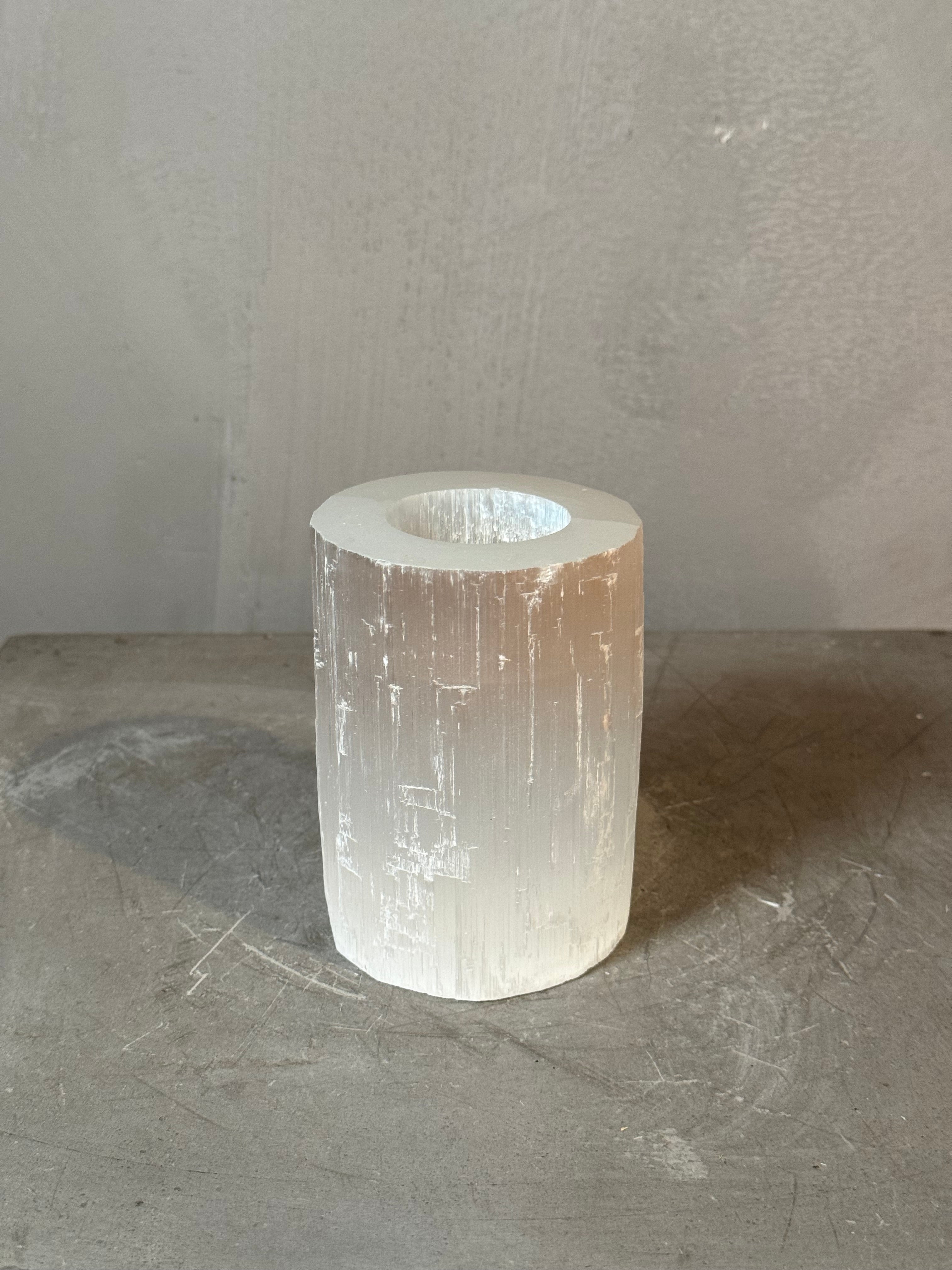 Selenite votive candle holder