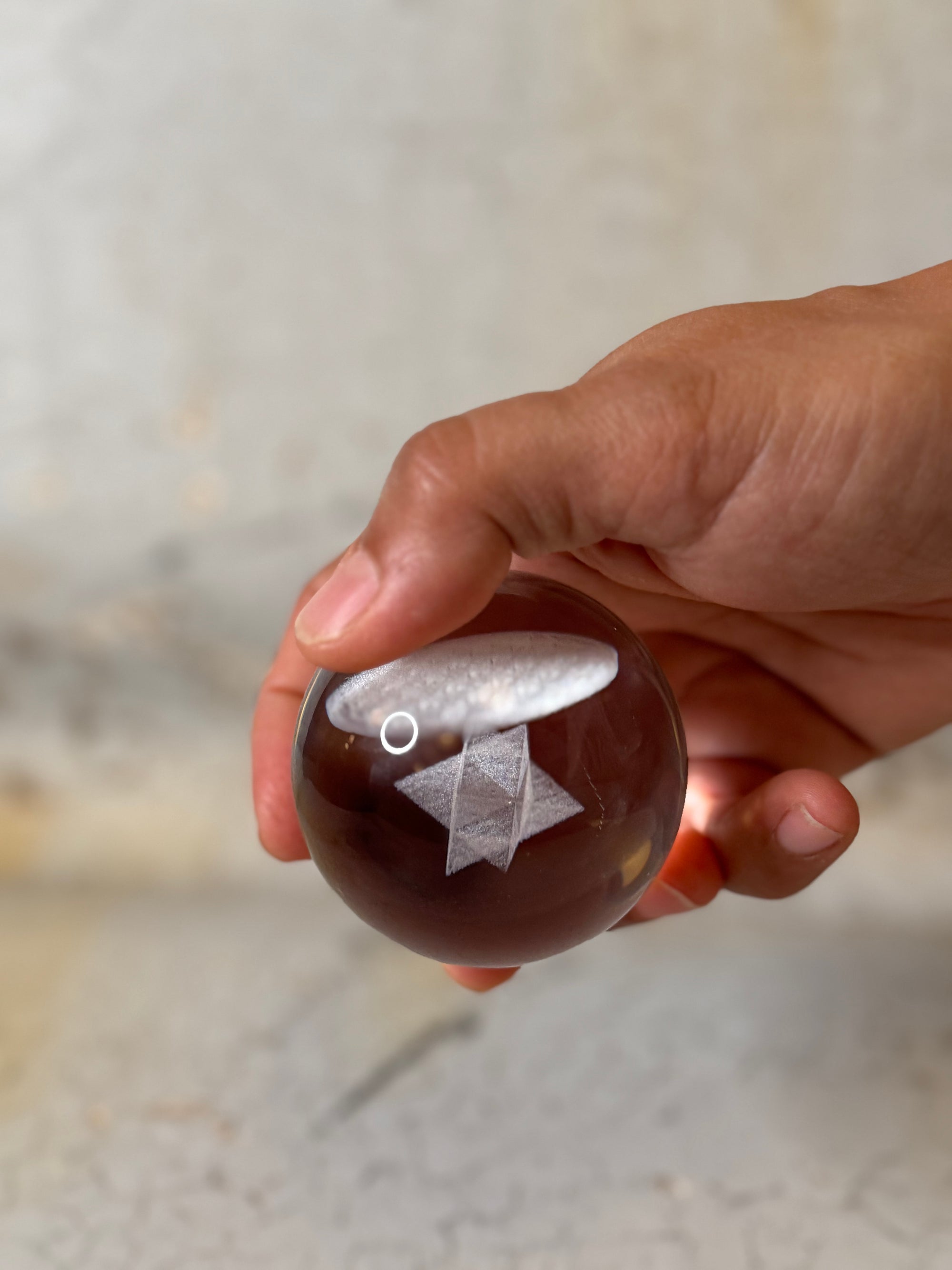 holographic glass sphere with merkaba and flower of life