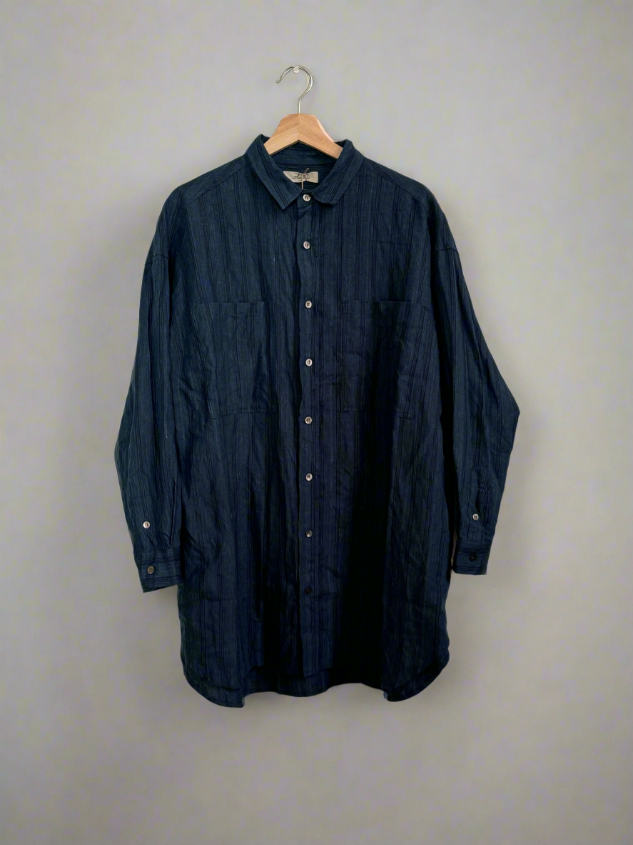 Ichi antiquites Indigo linen striped shirt