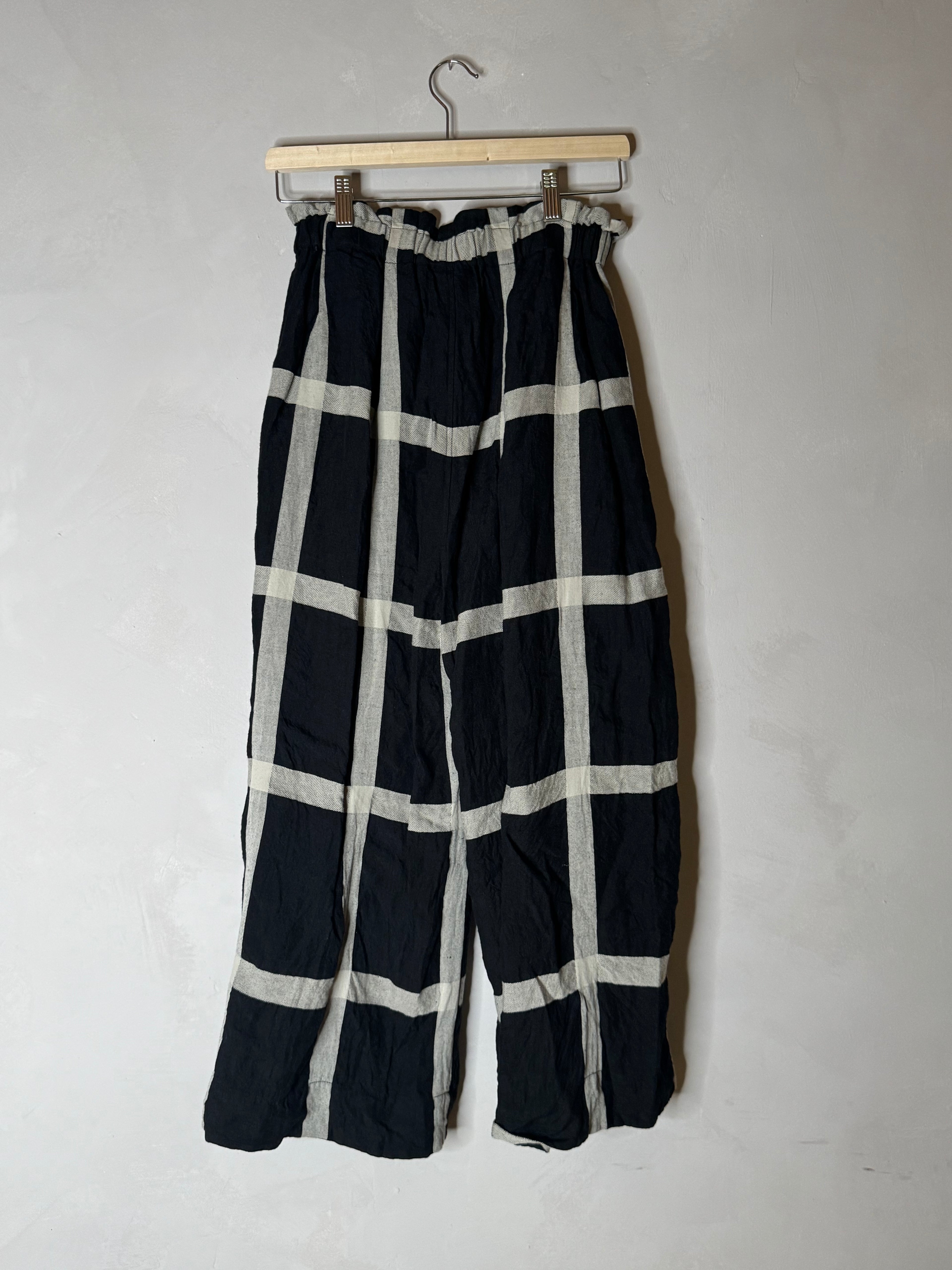 Ichi antiquites black and white plaid linen pants