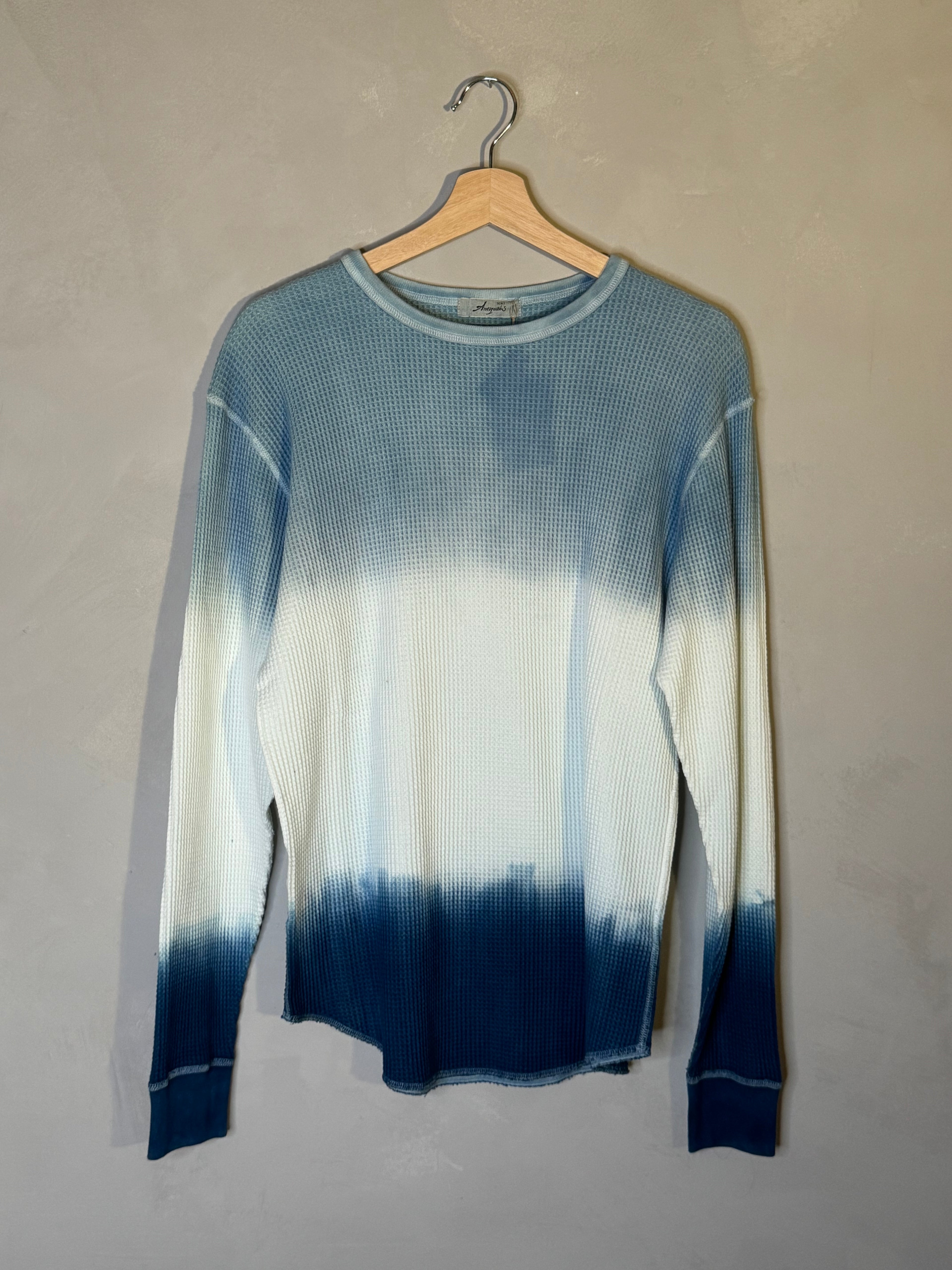 Ichi Antiquites indigo ombré waffle knit cotton shirt