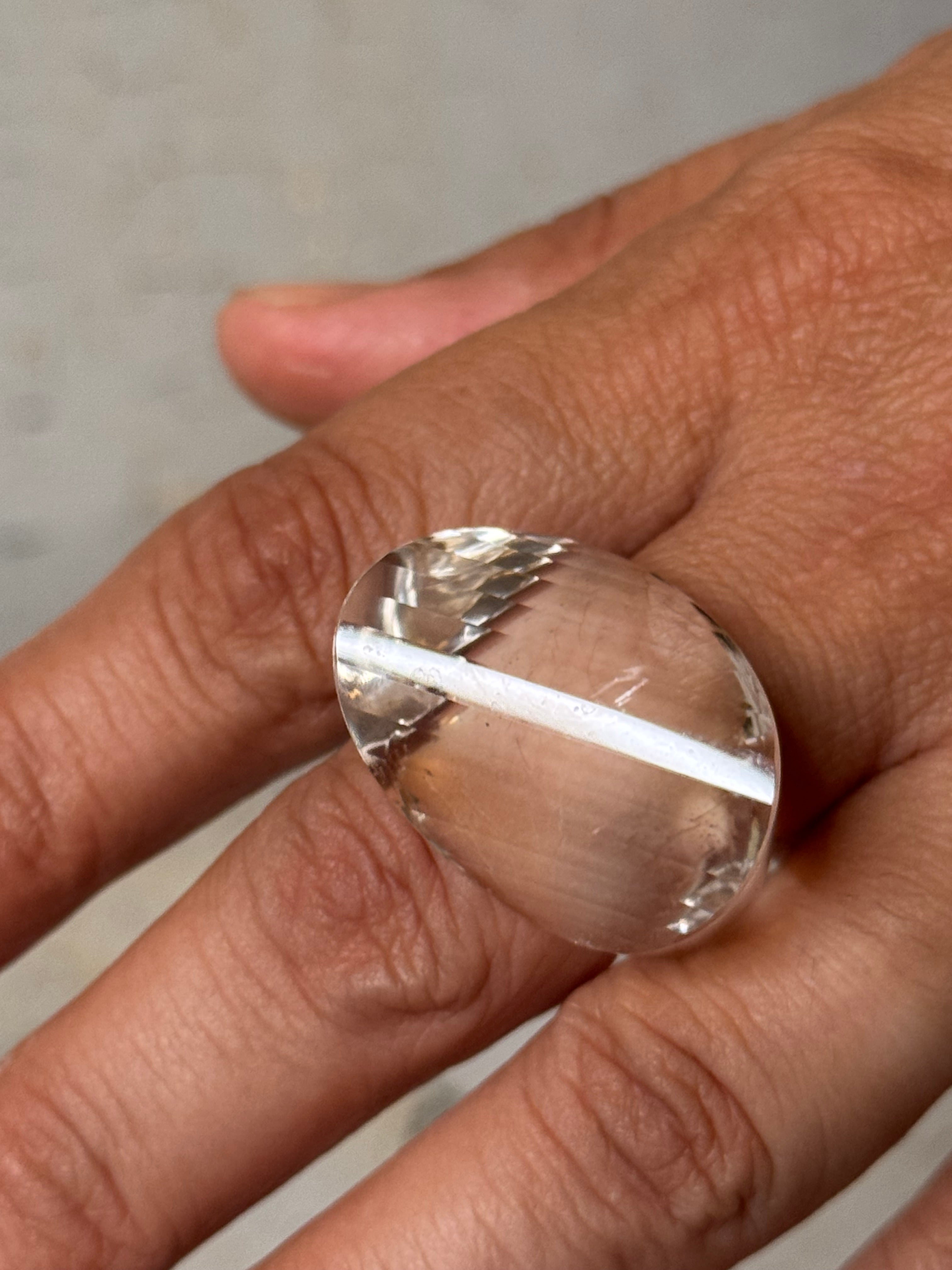 solid faceted lemurian quartz rings