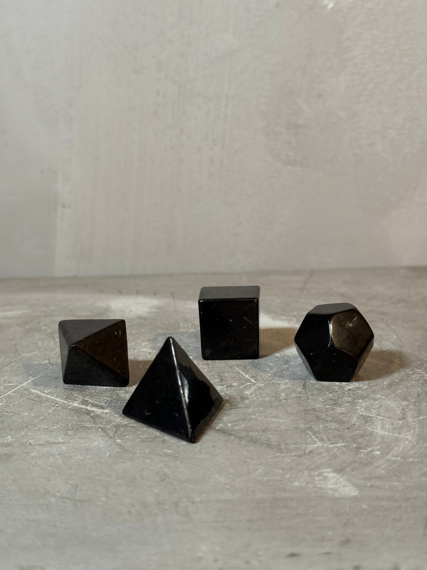 Shungite platonic solids