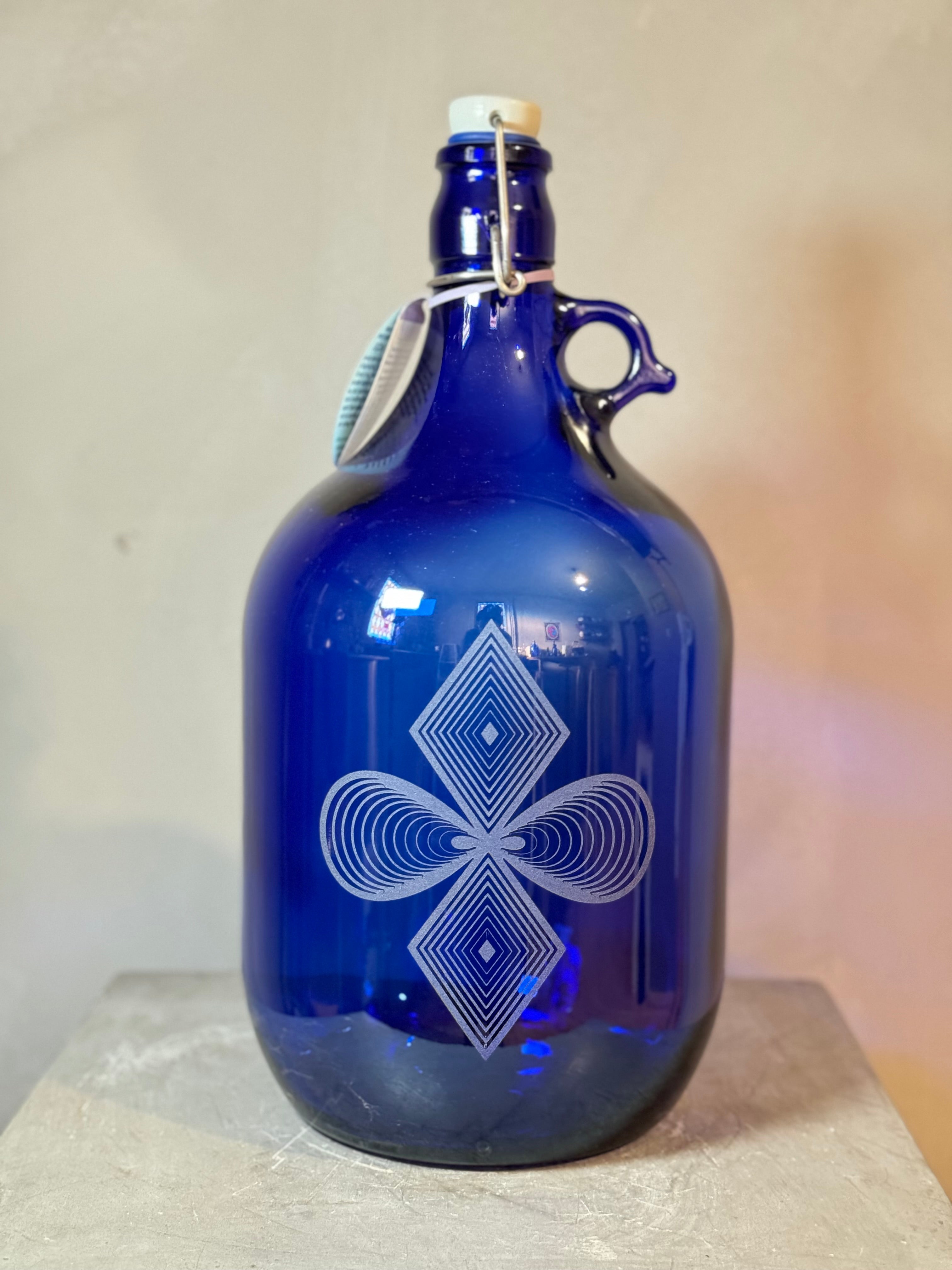 Blue glass bottles with sacred geometry - multiple designs - 2 sizes
