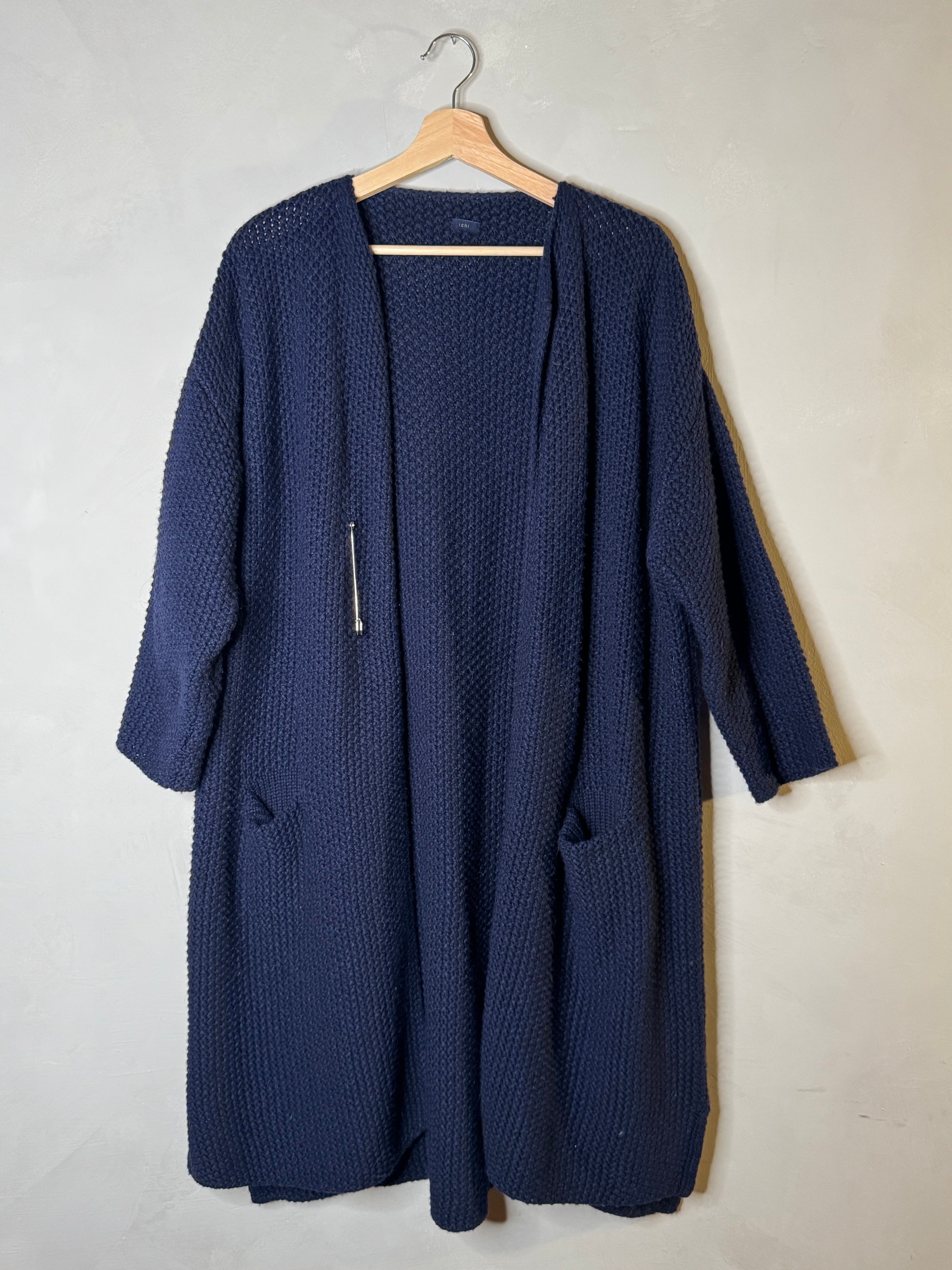 ichi 3/4 length knit wool cardigan with safety pin