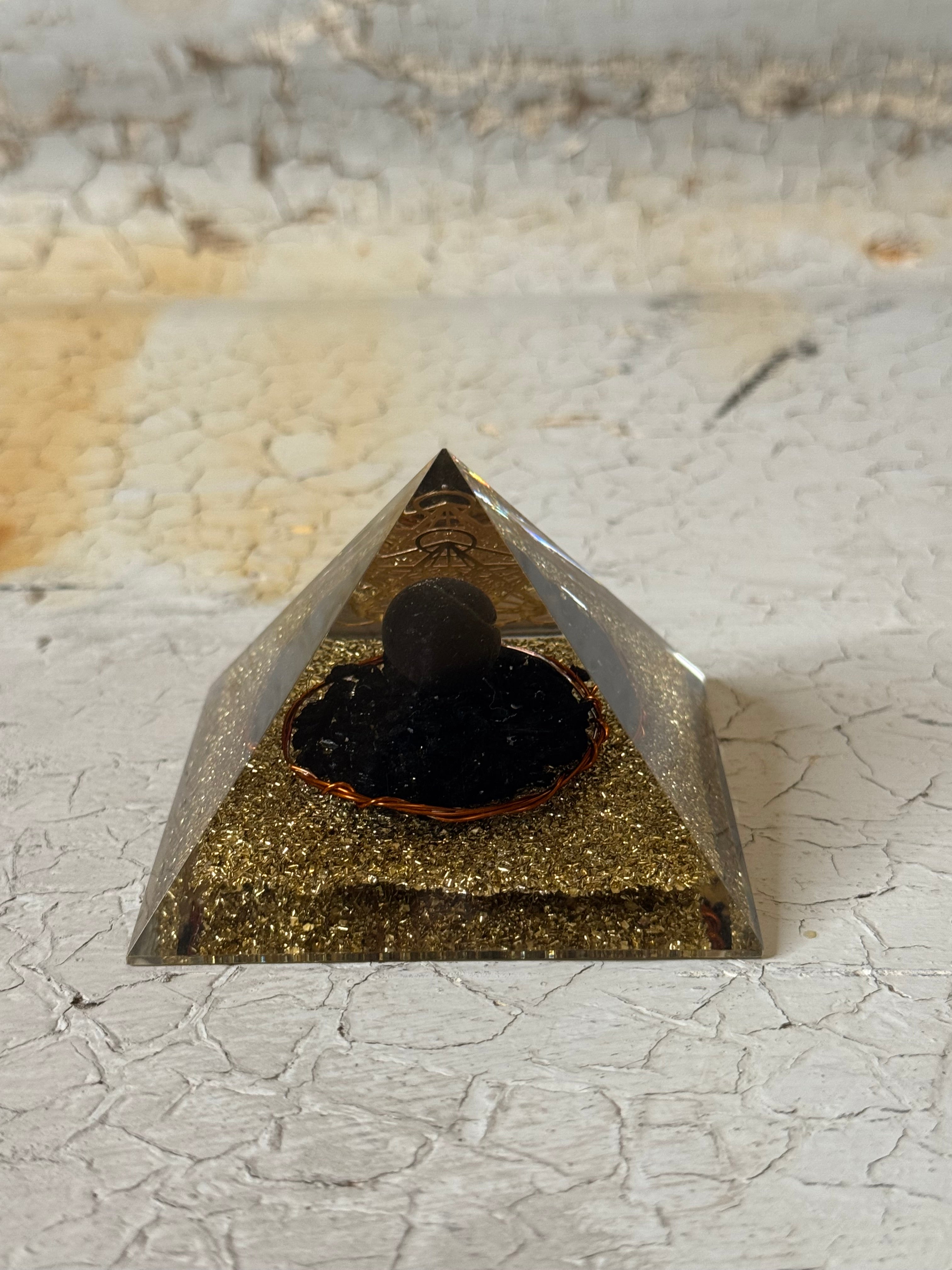 Orgone  Pyramid - black tourmaline + metatron