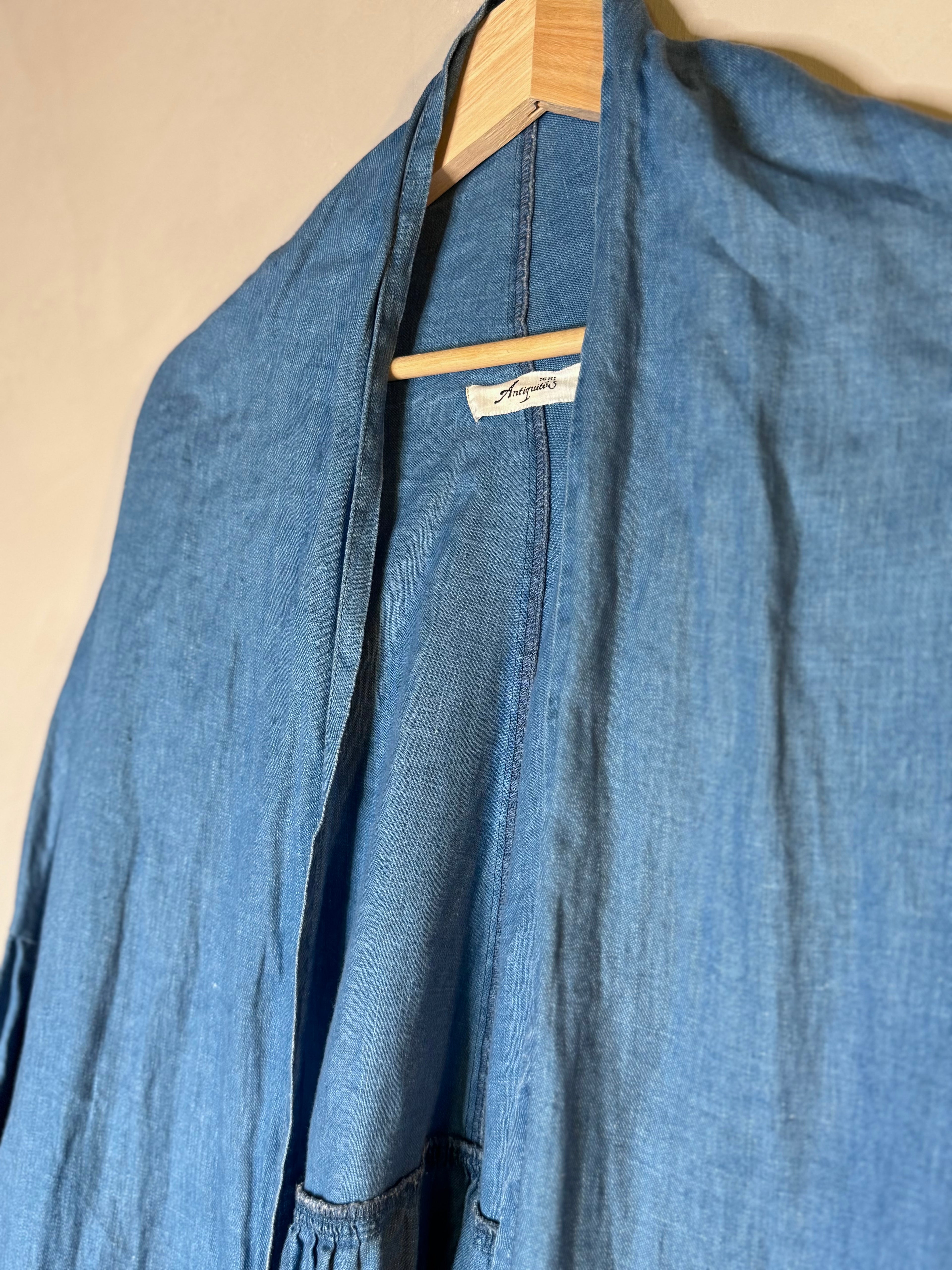 ichi antiquites indigo dyed linen long jacket