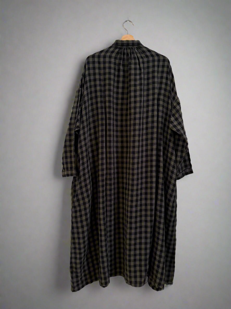 Ichi antiquites Gingham blue and grey linen dress
