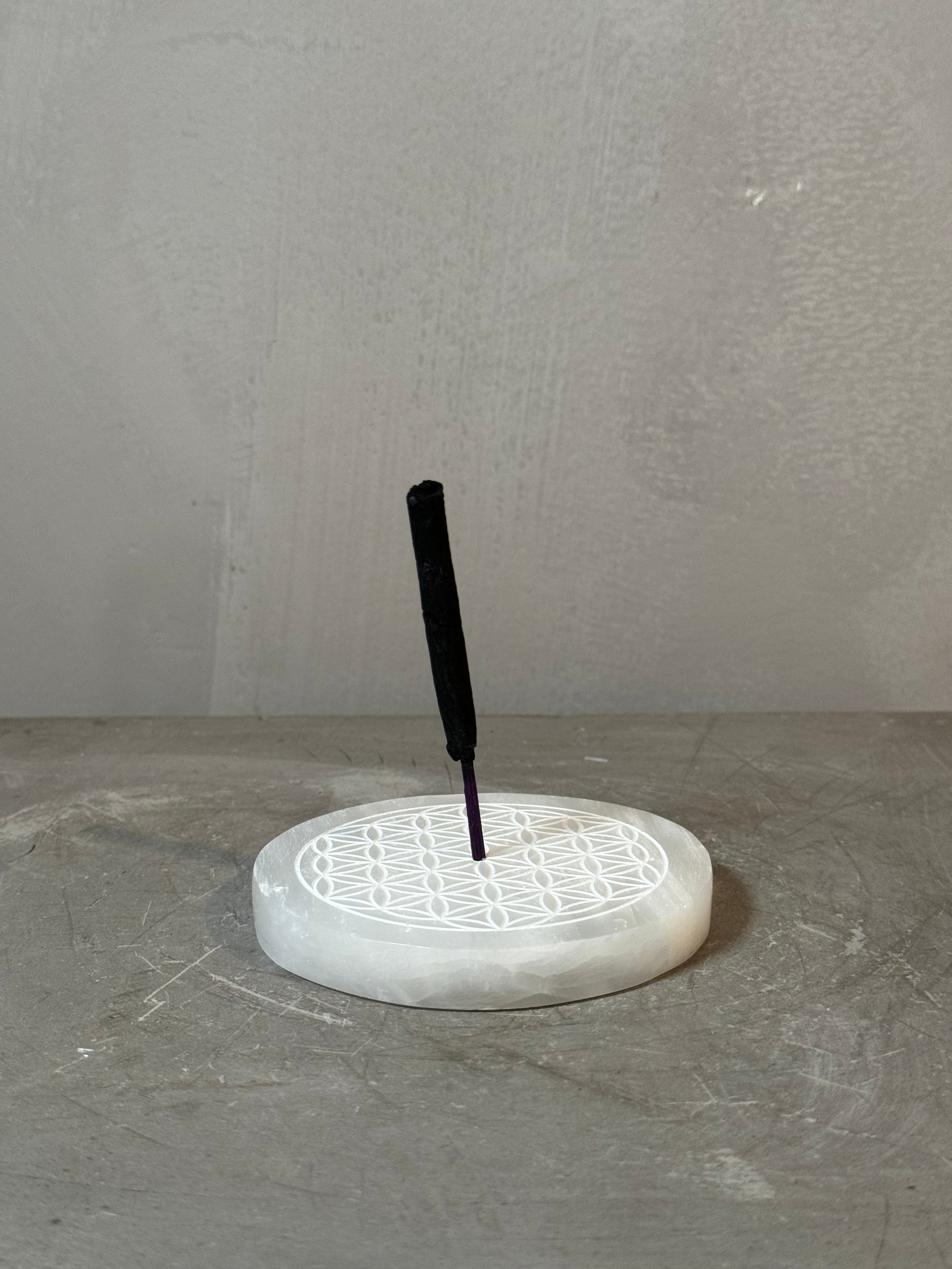 Selenite Flower of Life charging disk and Incense Holder