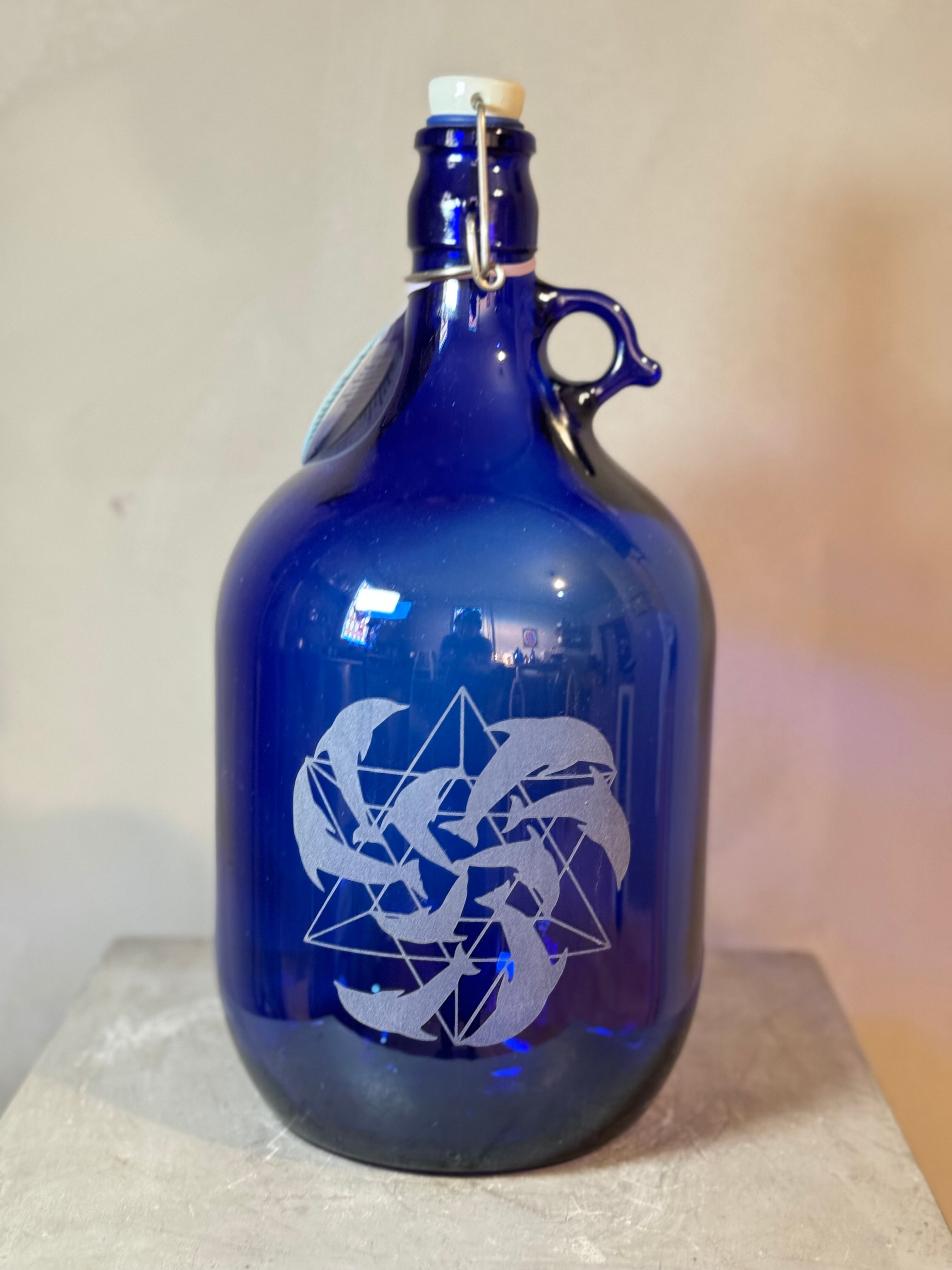 Blue glass bottles with sacred geometry - multiple designs - 2 sizes