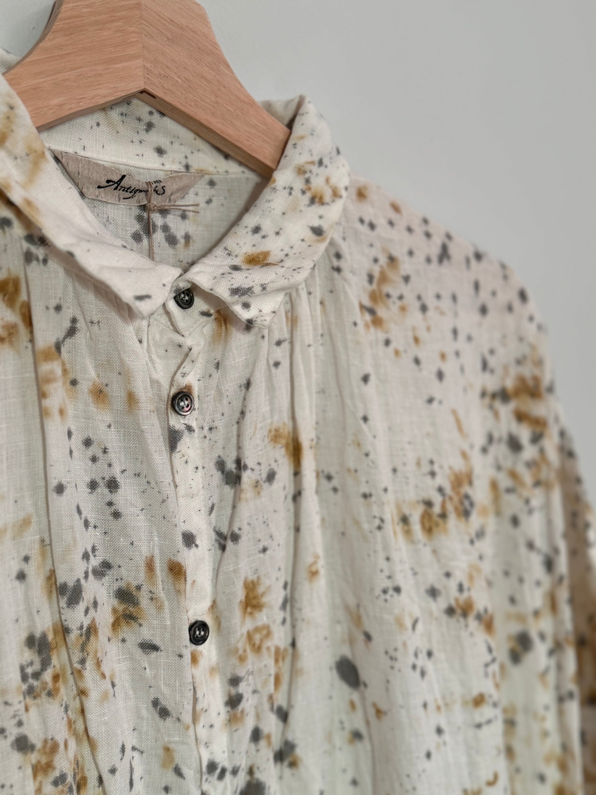Ichi antiquites Sumi ink and gold linen dress