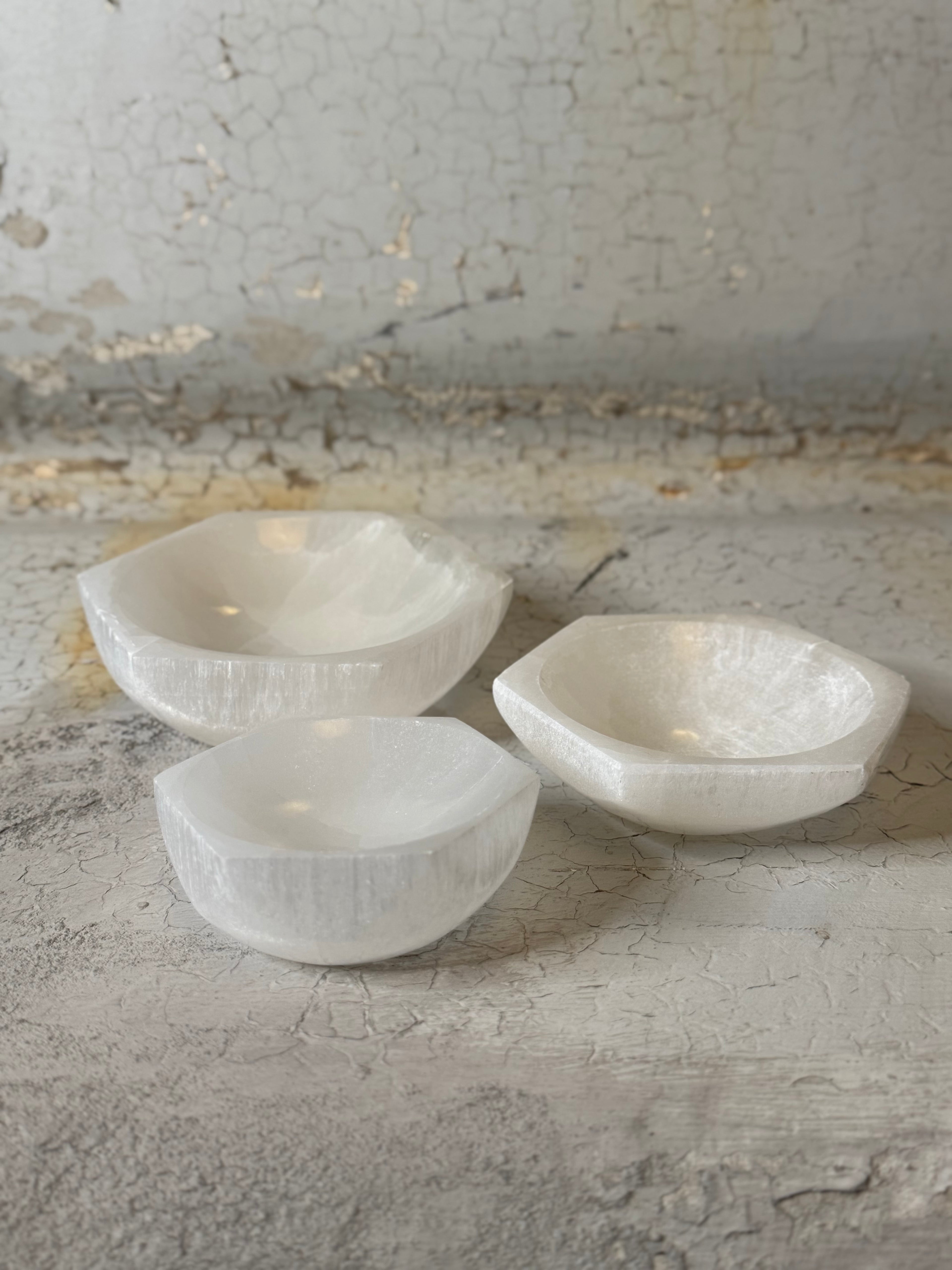 Selenite Hexagon Bowls - 3 sizes