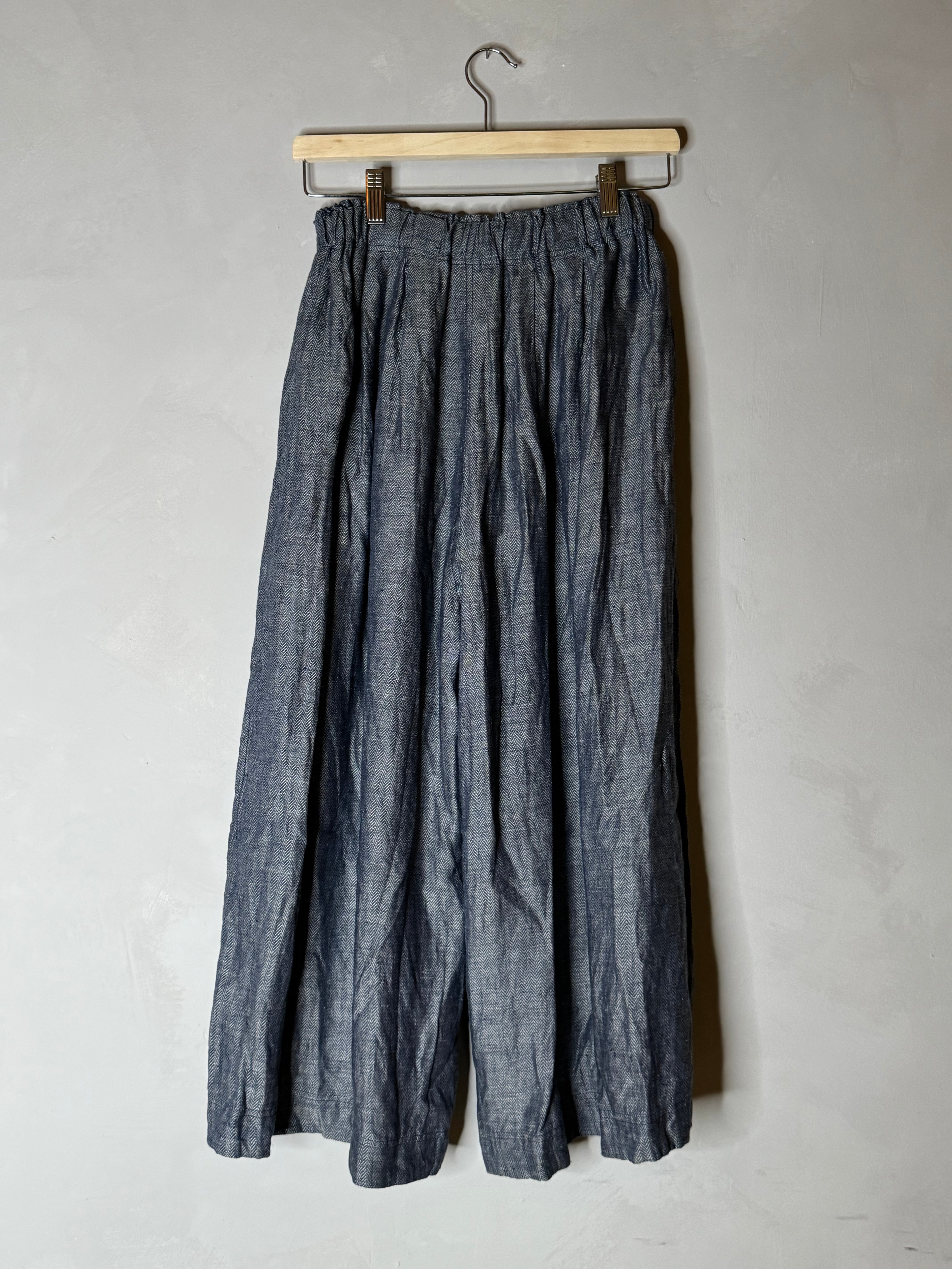 Ichi antiquites wide leg indigo herringbone linen pant