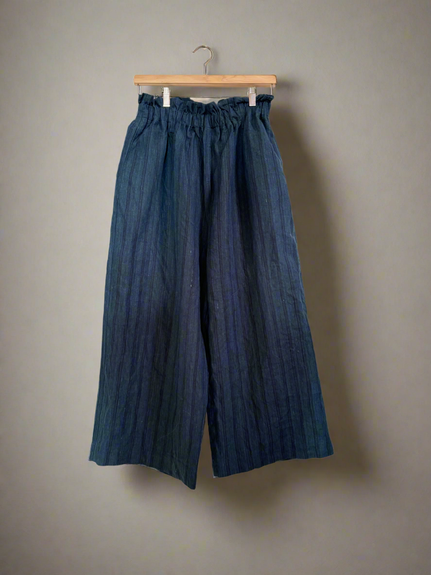 Ichi antiquites Indigo linen striped wide pant