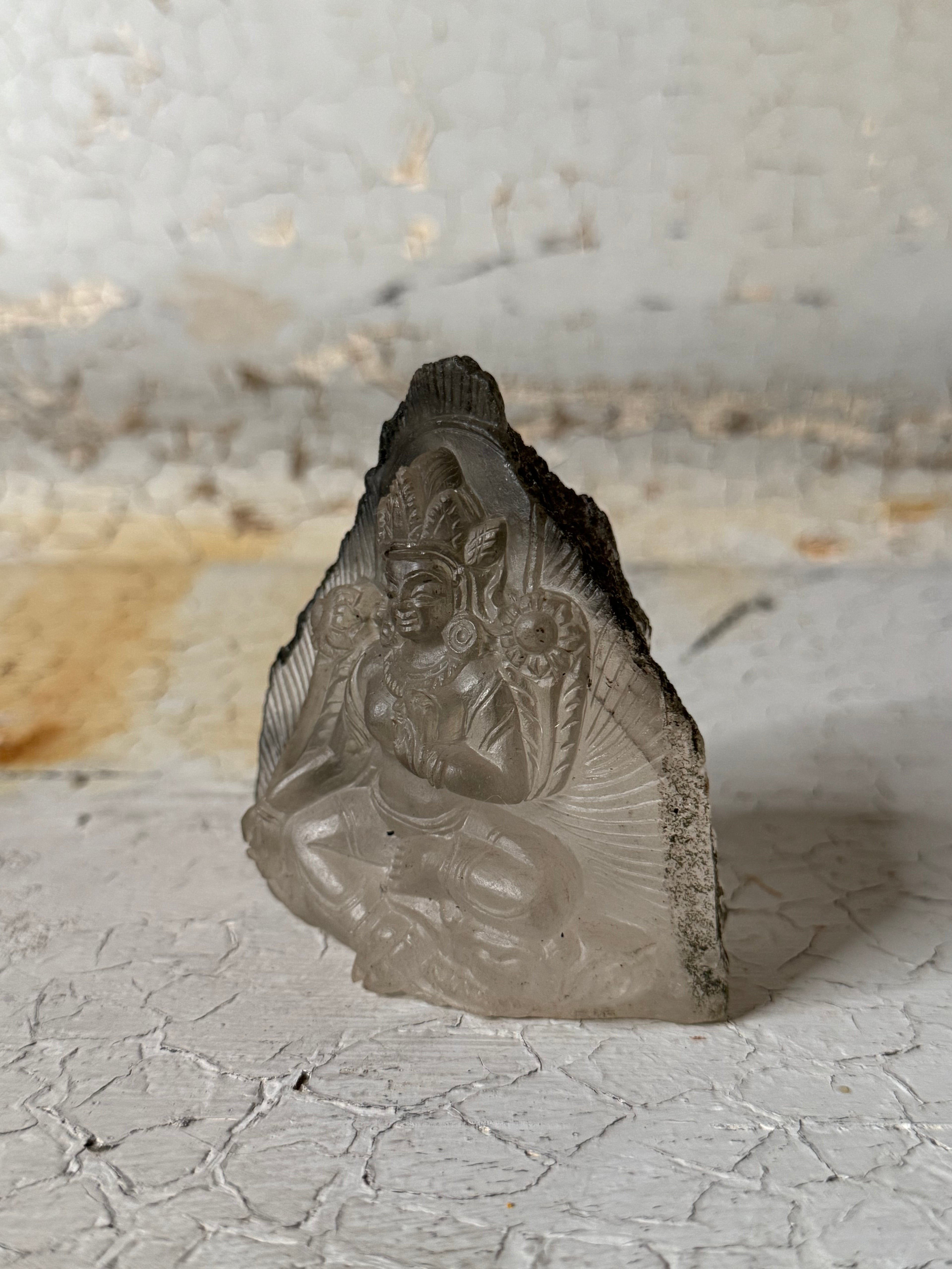 quartz and green chlorite with carved green tara