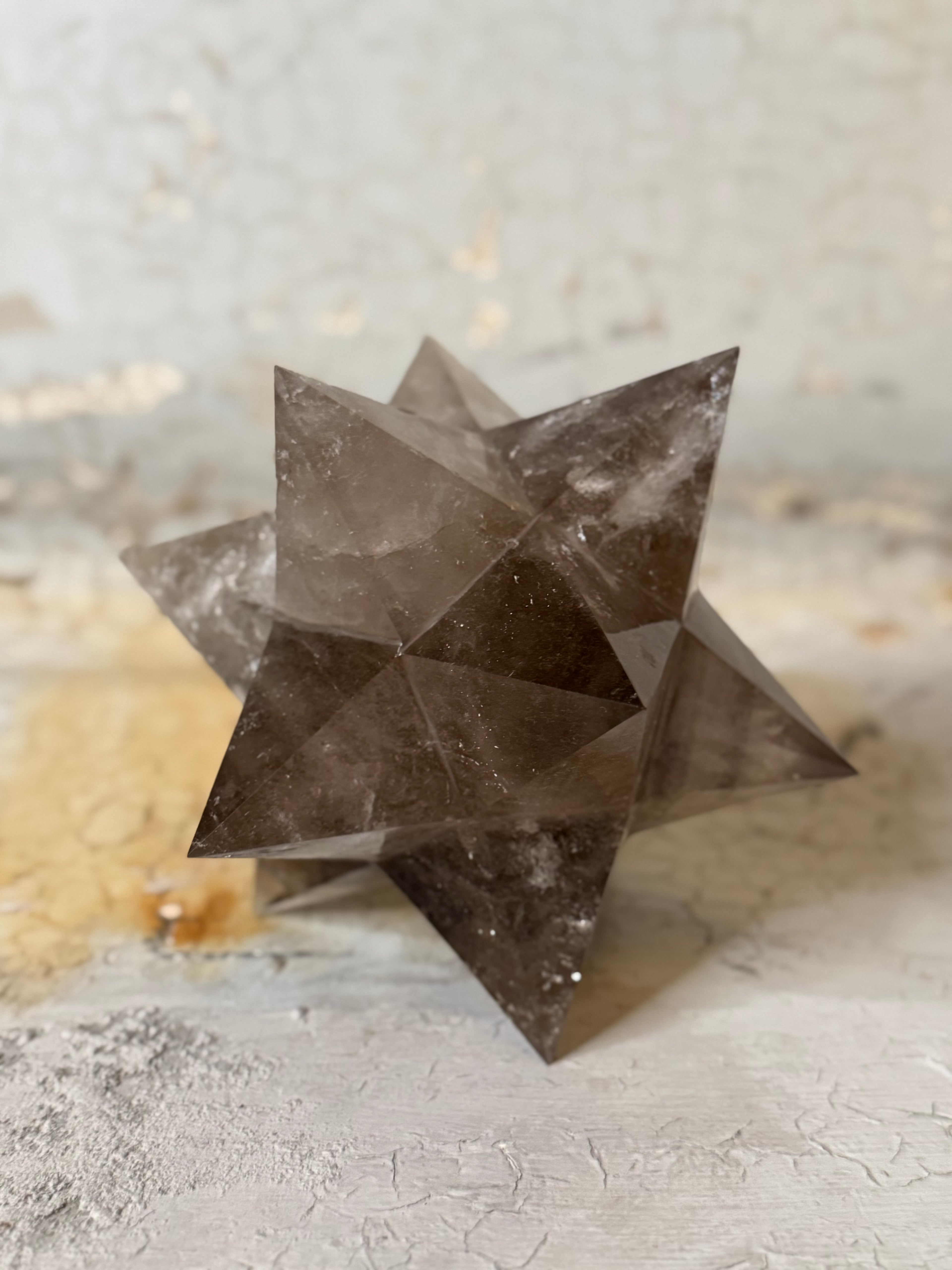 stellated dodecahedron solid smoky quartz XL