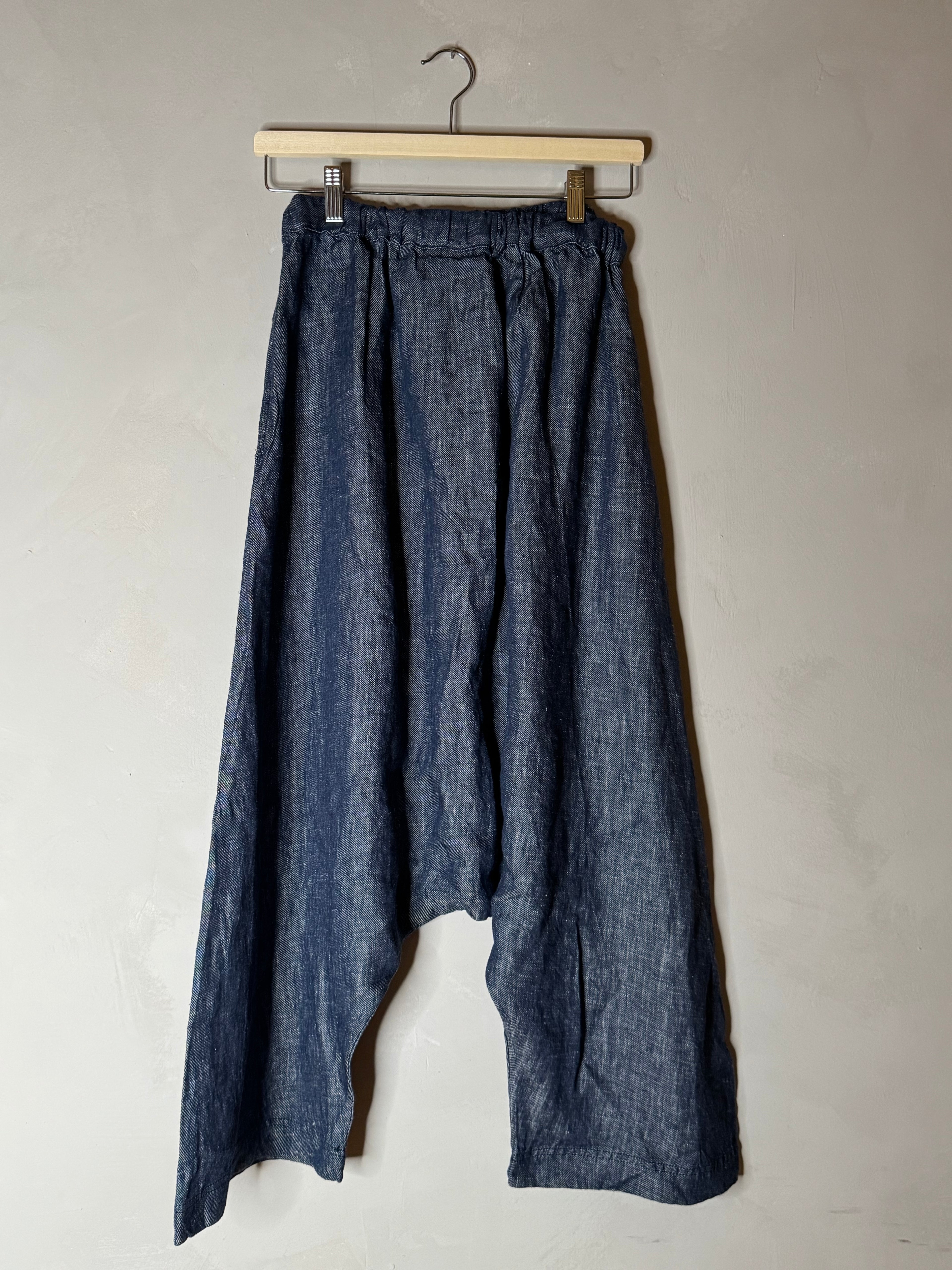 Ichi linen denim drop crotch sarouel pant